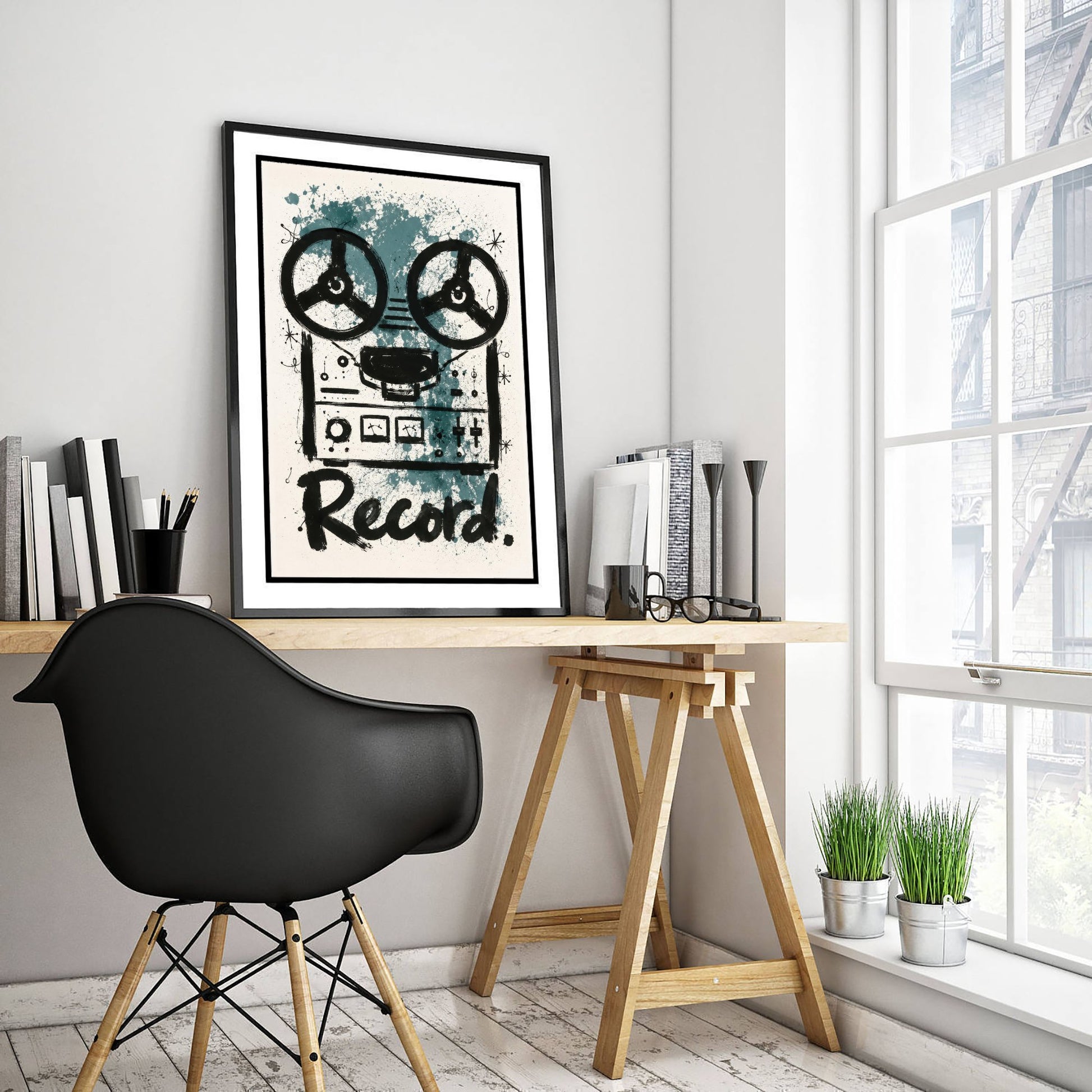 Reel to Reel Music Art Print - Tape Recorder Poster - Watercolour Ink Illustration - Record Wall Art 3/3