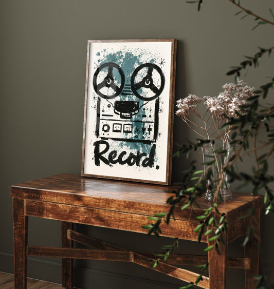 Reel to Reel Music Art Print - Tape Recorder Poster - Watercolour Ink Illustration - Record Wall Art 3/3
