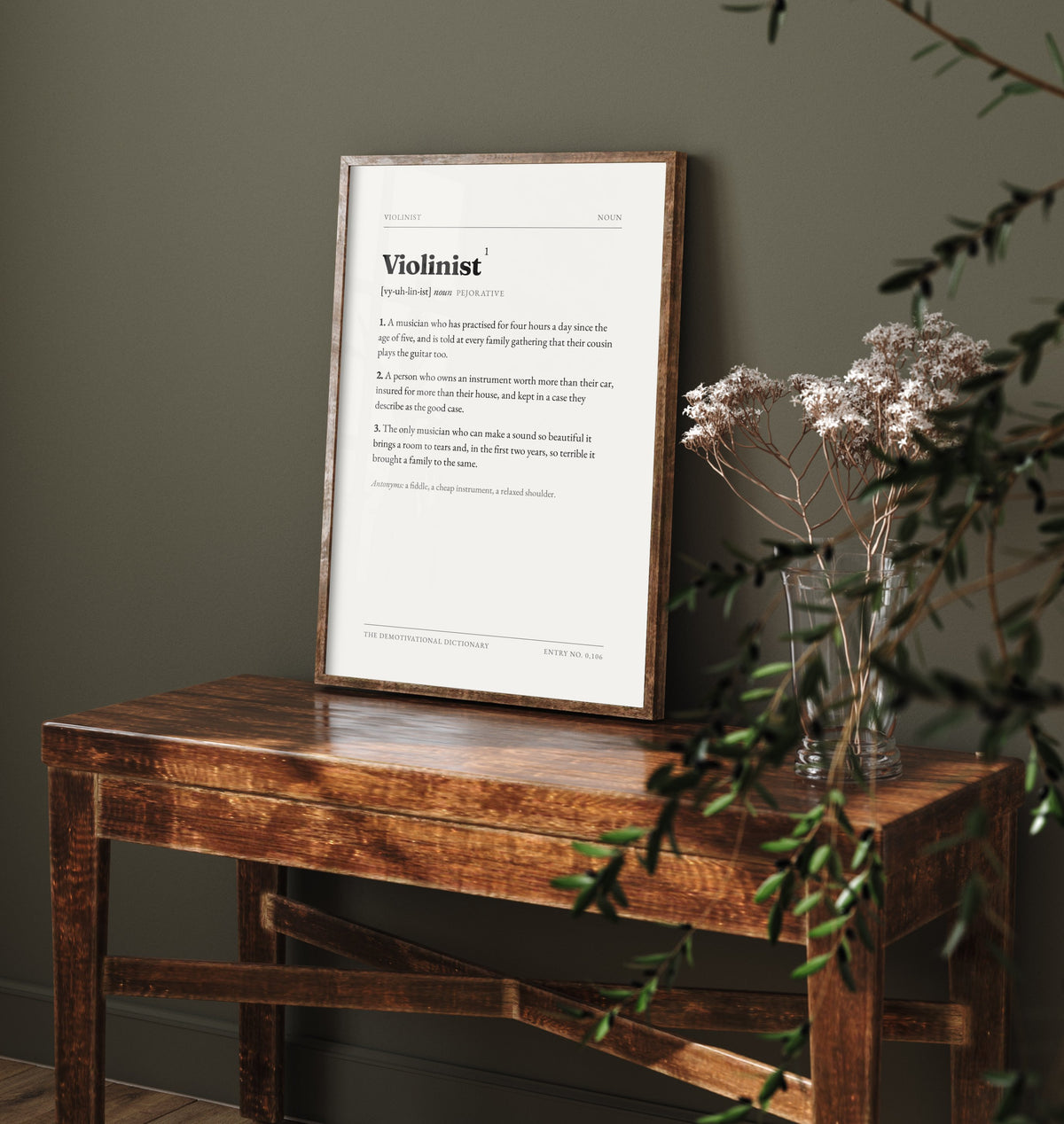 Violinist Demotivational Dictionary Art Print - Funny Word Definition Poster - Orchestra Typography Entry 0,106