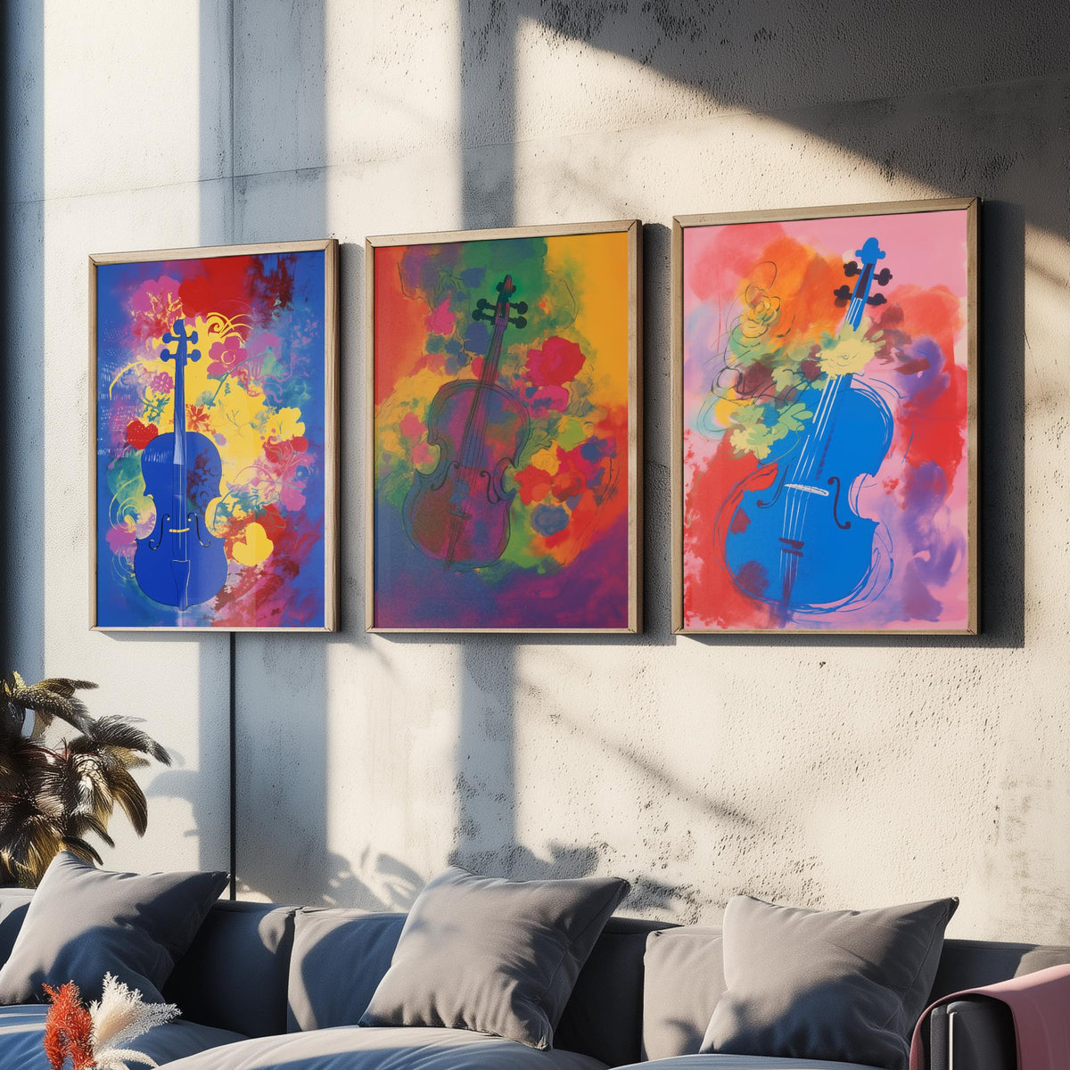 Violins After Matisse Set of Three Art Prints - Cobalt, Rose and Pink Violin Studies - Fauvist Music Poster Illustration