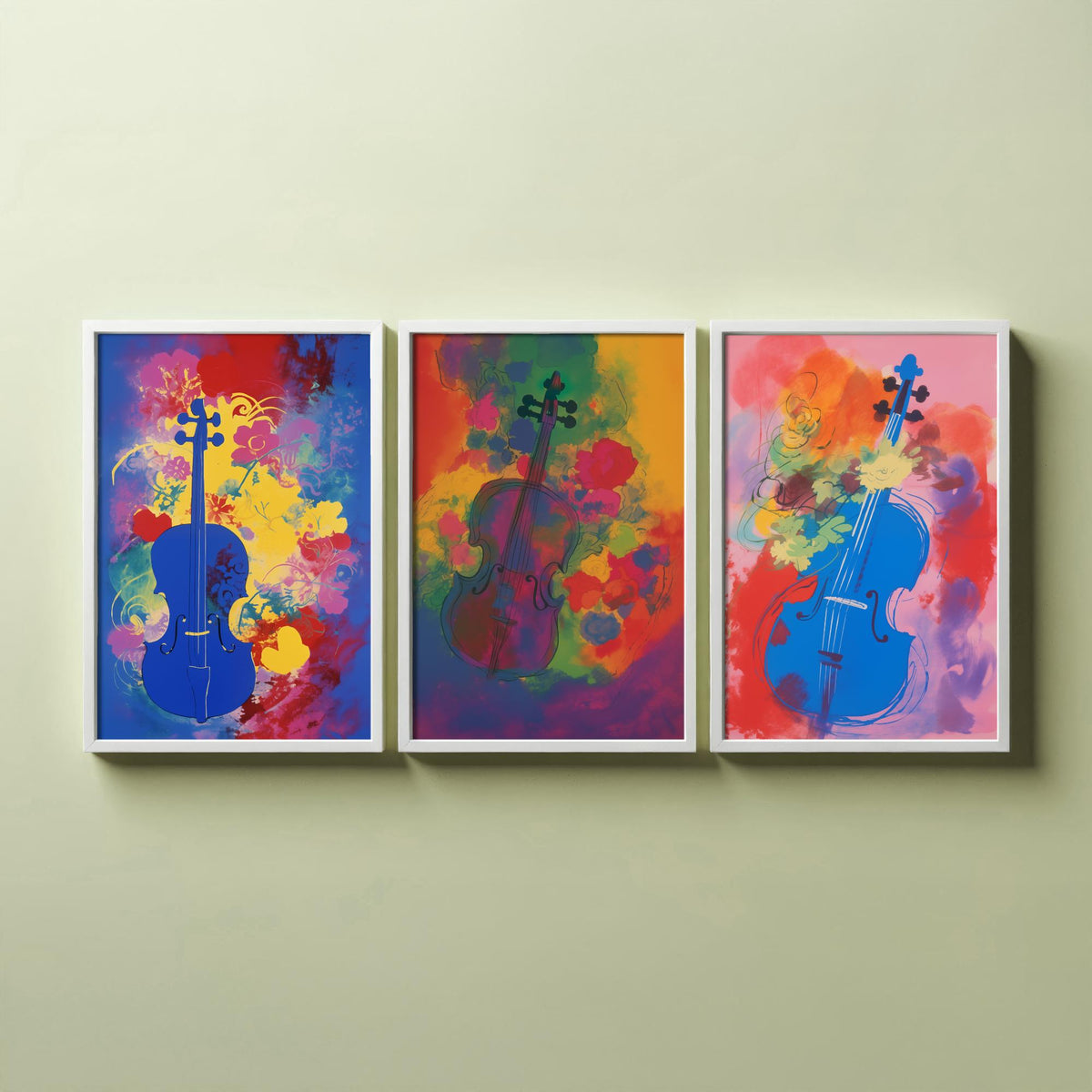 Violins After Matisse Set of Three Art Prints - Cobalt, Rose and Pink Violin Studies - Fauvist Music Poster Illustration