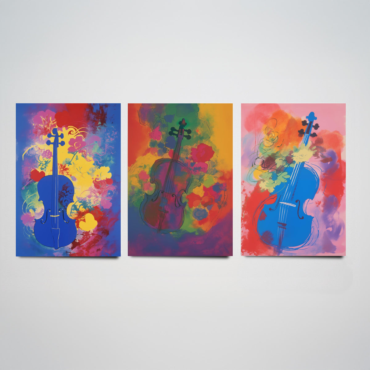Violins After Matisse Set of Three Art Prints - Cobalt, Rose and Pink Violin Studies - Fauvist Music Poster Illustration