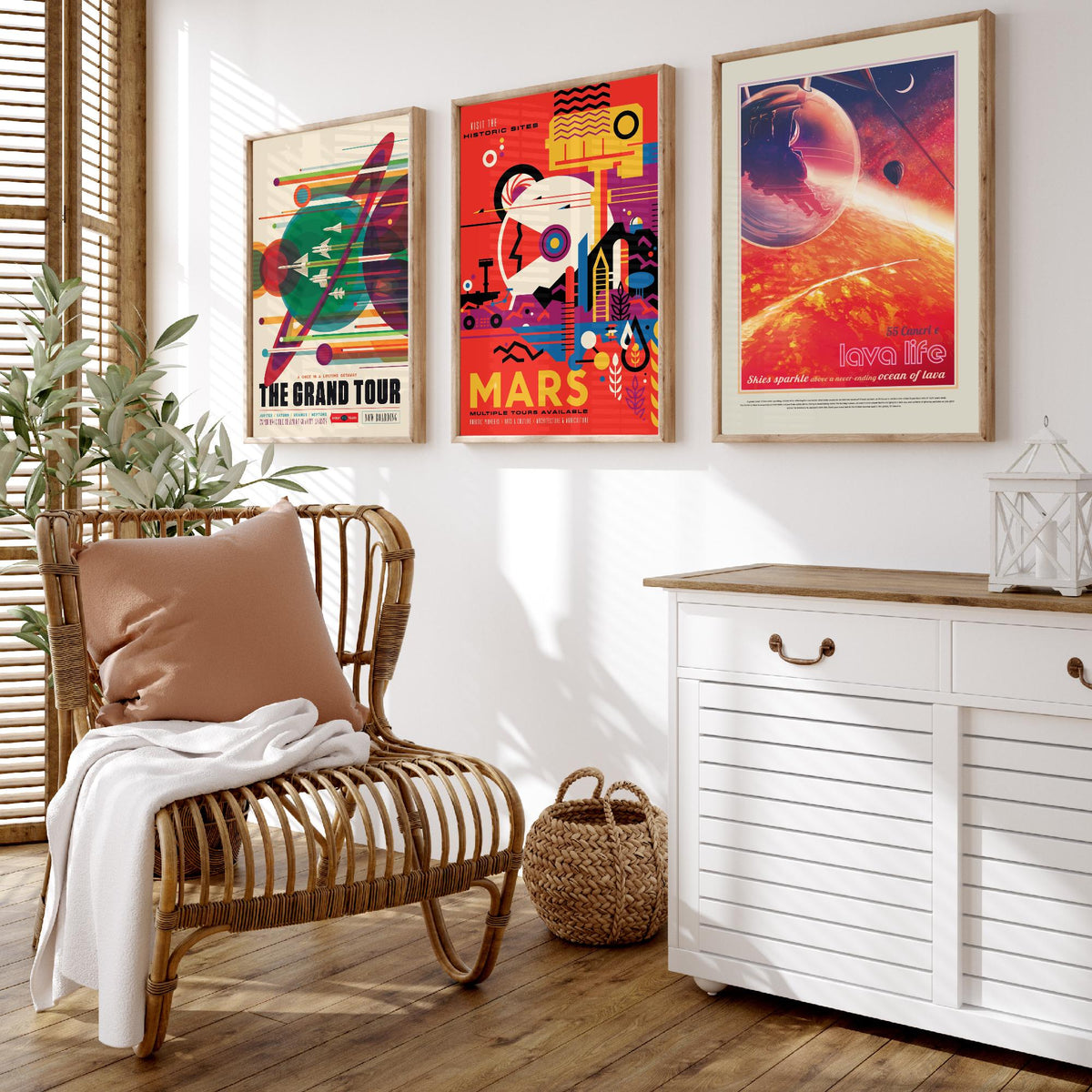 Visions of the Future Space Travel Set of Three Art Prints - The Grand Tour, Mars, 55 Cancri e Lava Life - Retro Poster Illustration