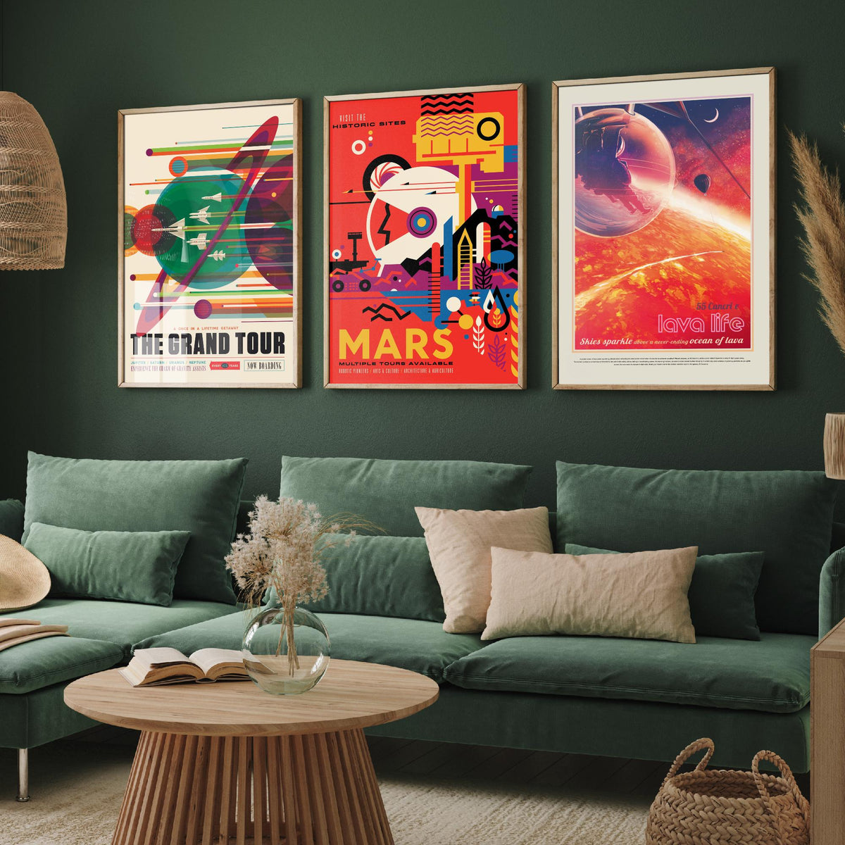 Visions of the Future Space Travel Set of Three Art Prints - The Grand Tour, Mars, 55 Cancri e Lava Life - Retro Poster Illustration