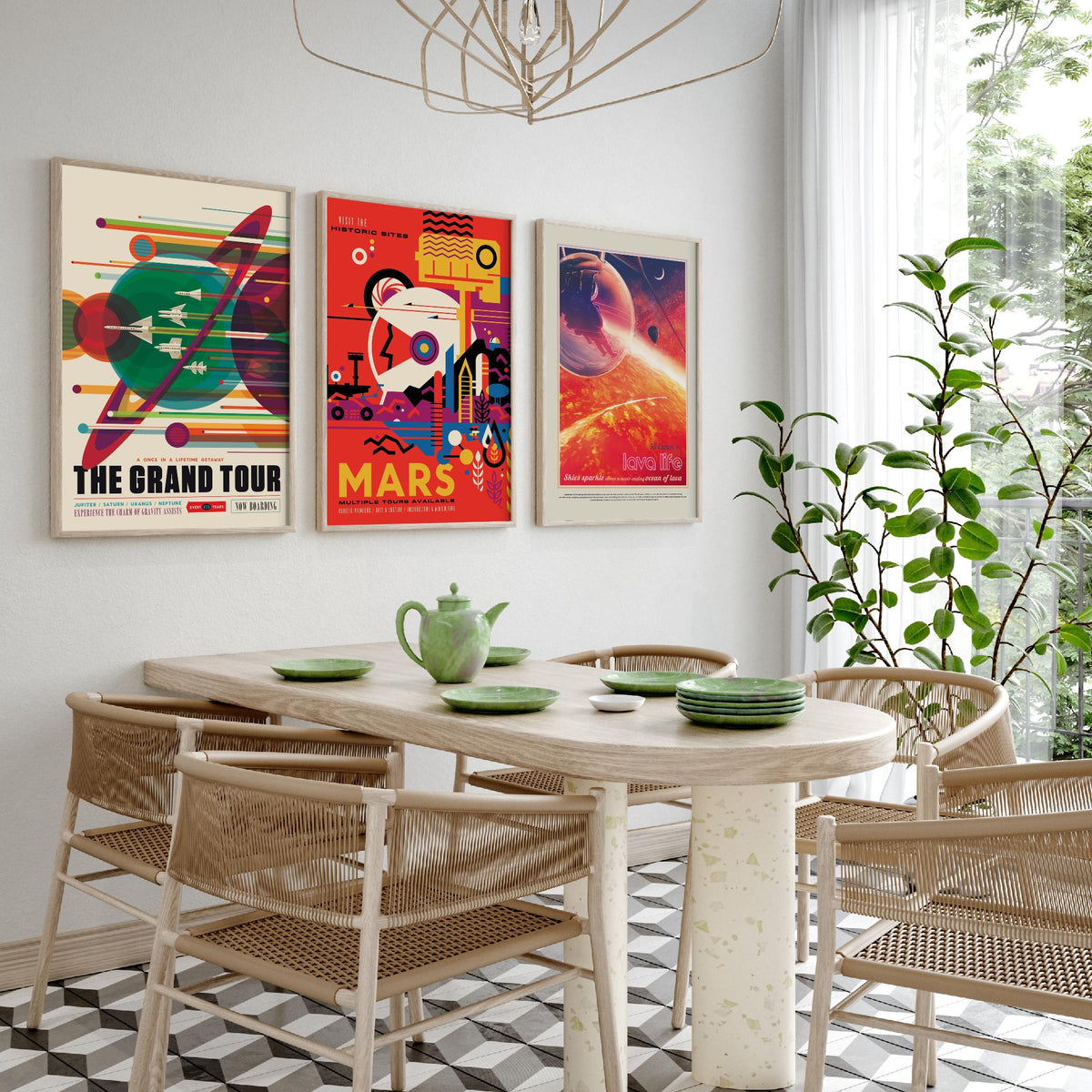 Visions of the Future Space Travel Set of Three Art Prints - The Grand Tour, Mars, 55 Cancri e Lava Life - Retro Poster Illustration