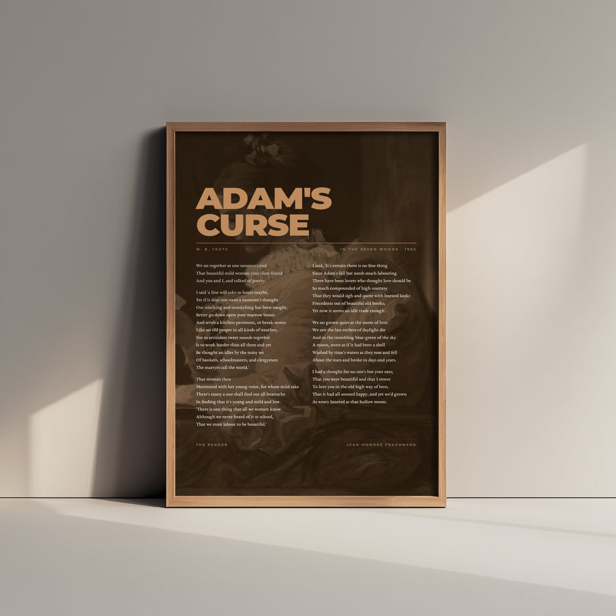 Adam's Curse by W B Yeats Art Print - Full Poem Poster - Irish Love Poetry over Classic Painting - In the Seven Woods
