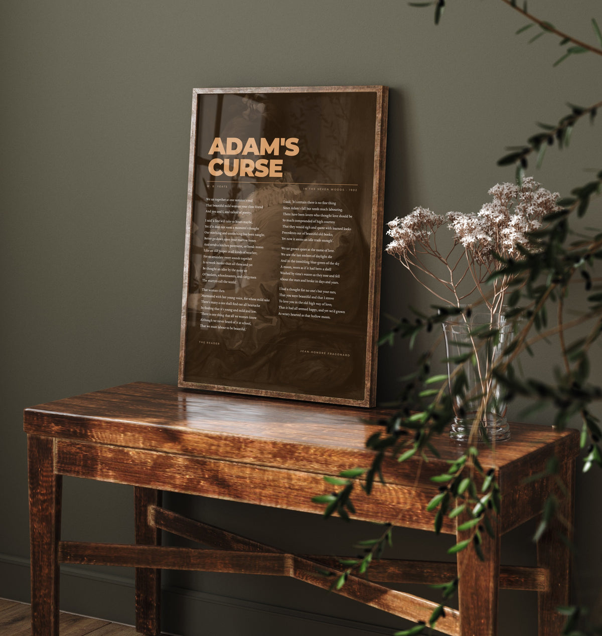 Adam's Curse by W B Yeats Art Print - Full Poem Poster - Irish Love Poetry over Classic Painting - In the Seven Woods
