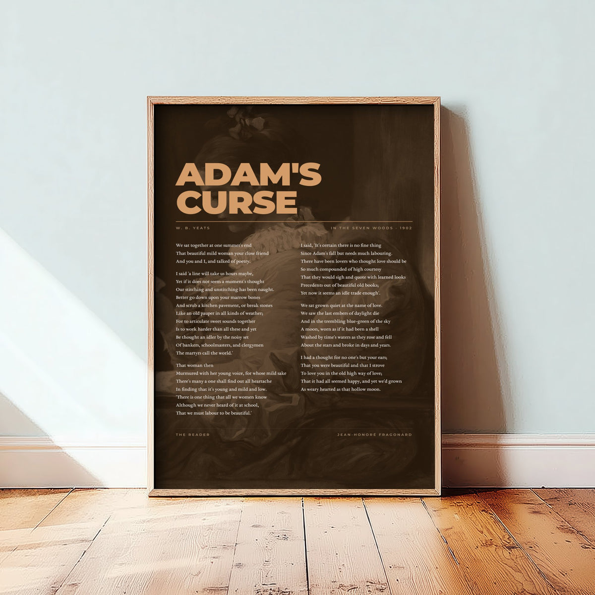 Adam's Curse by W B Yeats Art Print - Full Poem Poster - Irish Love Poetry over Classic Painting - In the Seven Woods