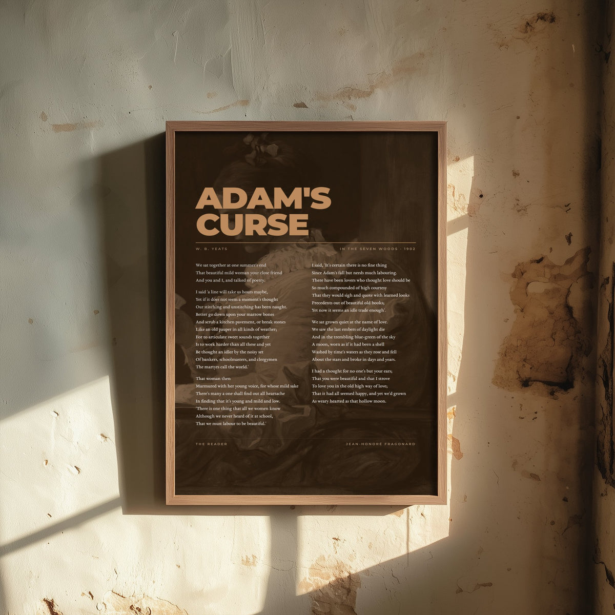 Adam's Curse by W B Yeats Art Print - Full Poem Poster - Irish Love Poetry over Classic Painting - In the Seven Woods