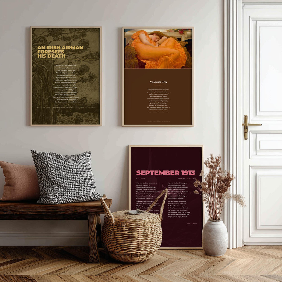 W B Yeats Set of Three Art Prints - An Irish Airman Foresees His Death, September 1913, No Second Troy - Poems over Paintings Poster V3