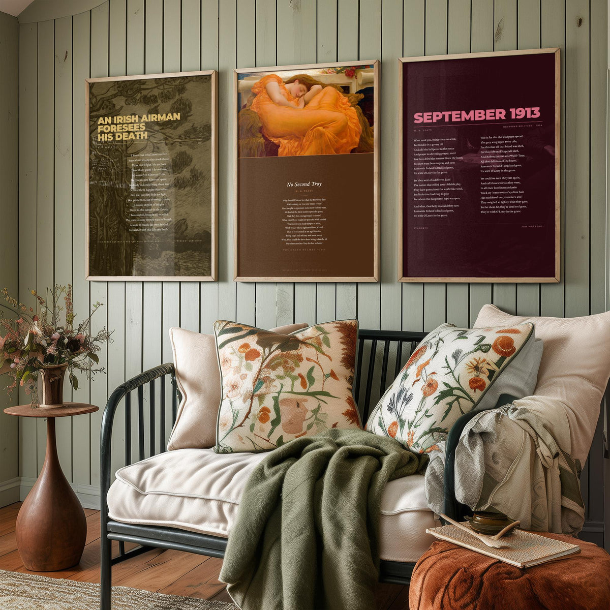 W B Yeats Set of Three Art Prints - An Irish Airman Foresees His Death, September 1913, No Second Troy - Poems over Paintings Poster V3
