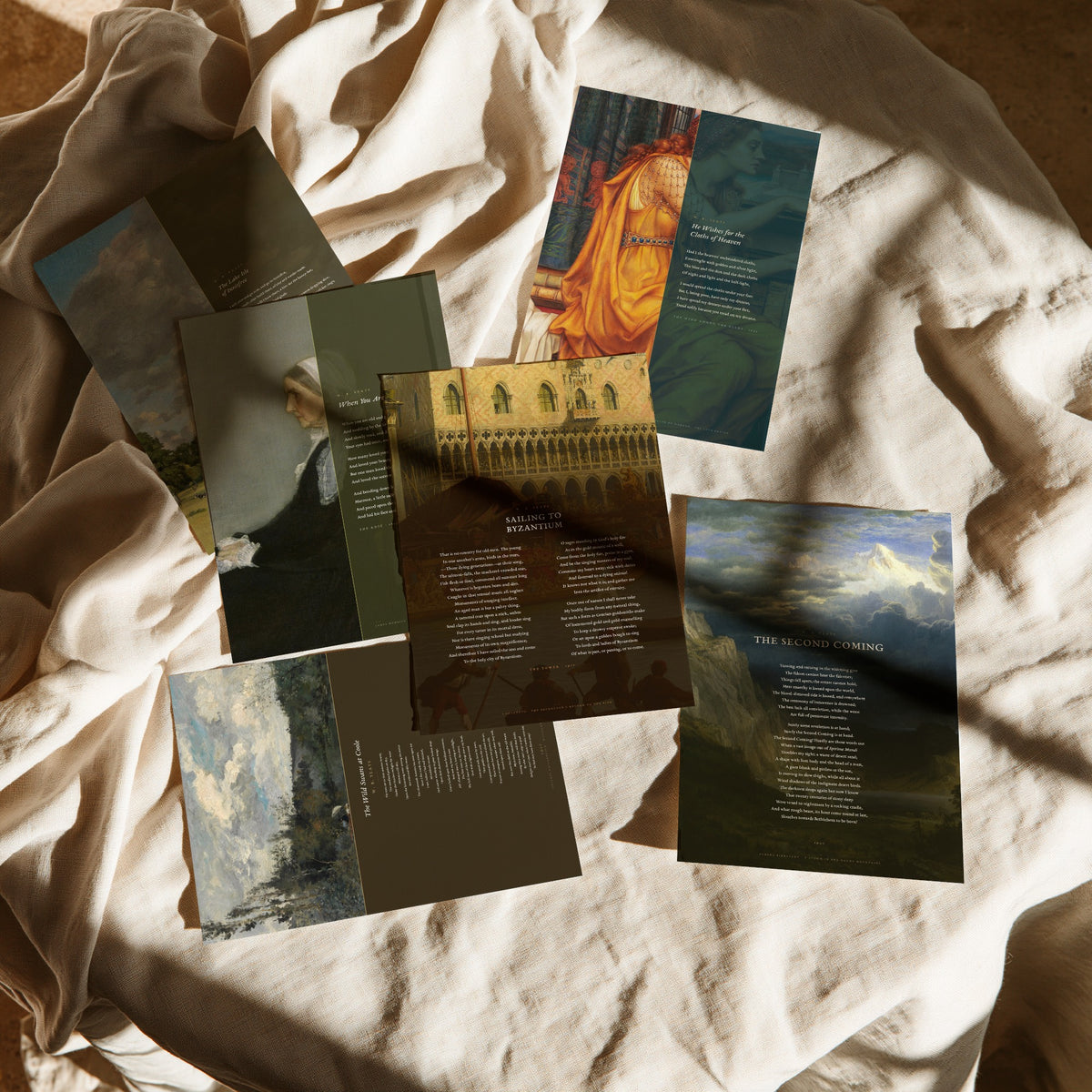 Set of Six W B Yeats Poem Art Prints - Full Poems over Classic Paintings - Posters - Innisfree, When You Are Old, The Second Coming