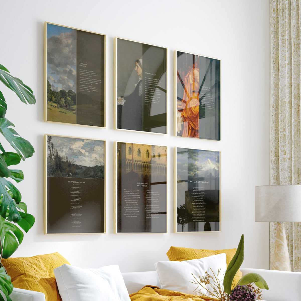 Set of Six W B Yeats Poem Art Prints - Full Poems over Classic Paintings - Posters - Innisfree, When You Are Old, The Second Coming