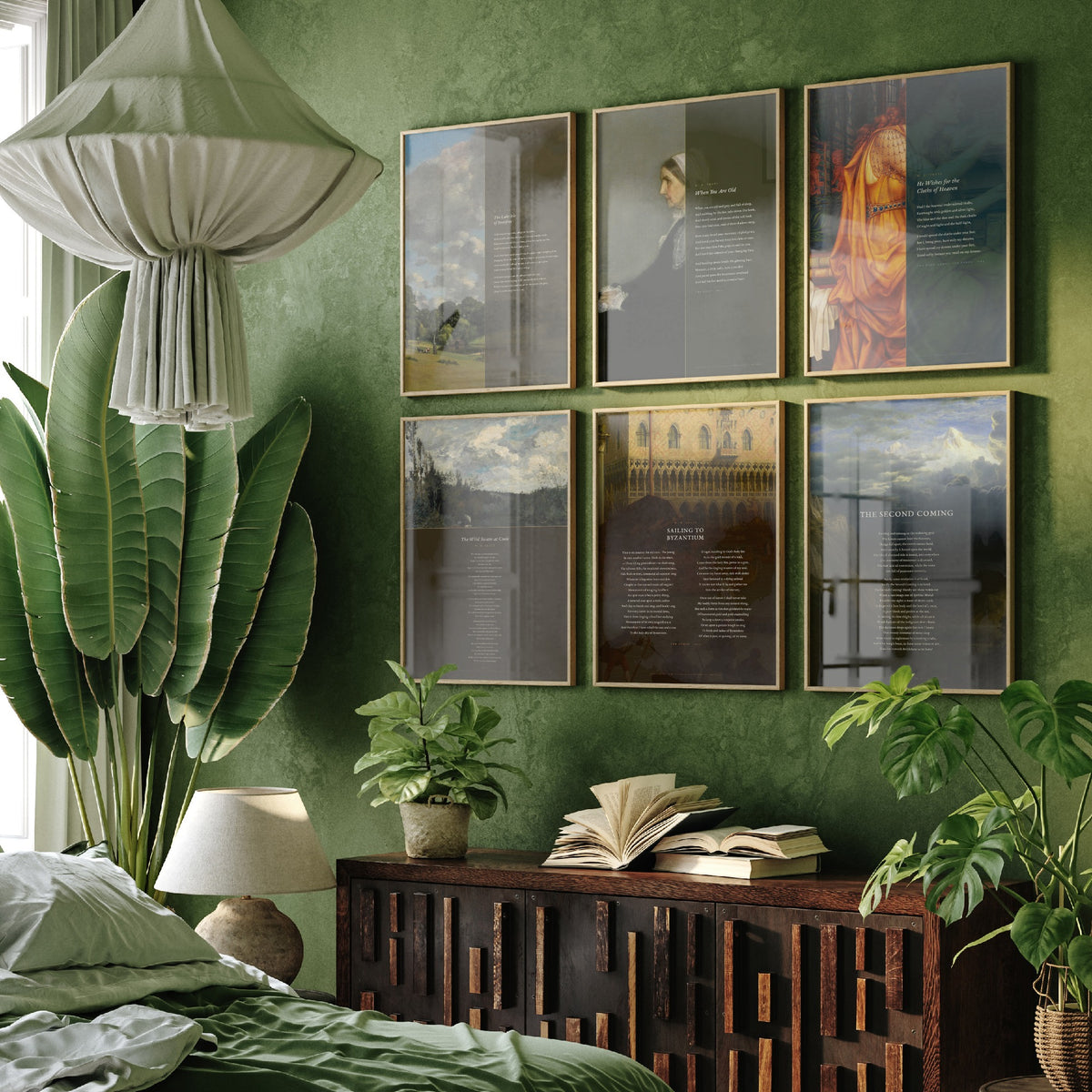 Set of Six W B Yeats Poem Art Prints - Full Poems over Classic Paintings - Posters - Innisfree, When You Are Old, The Second Coming