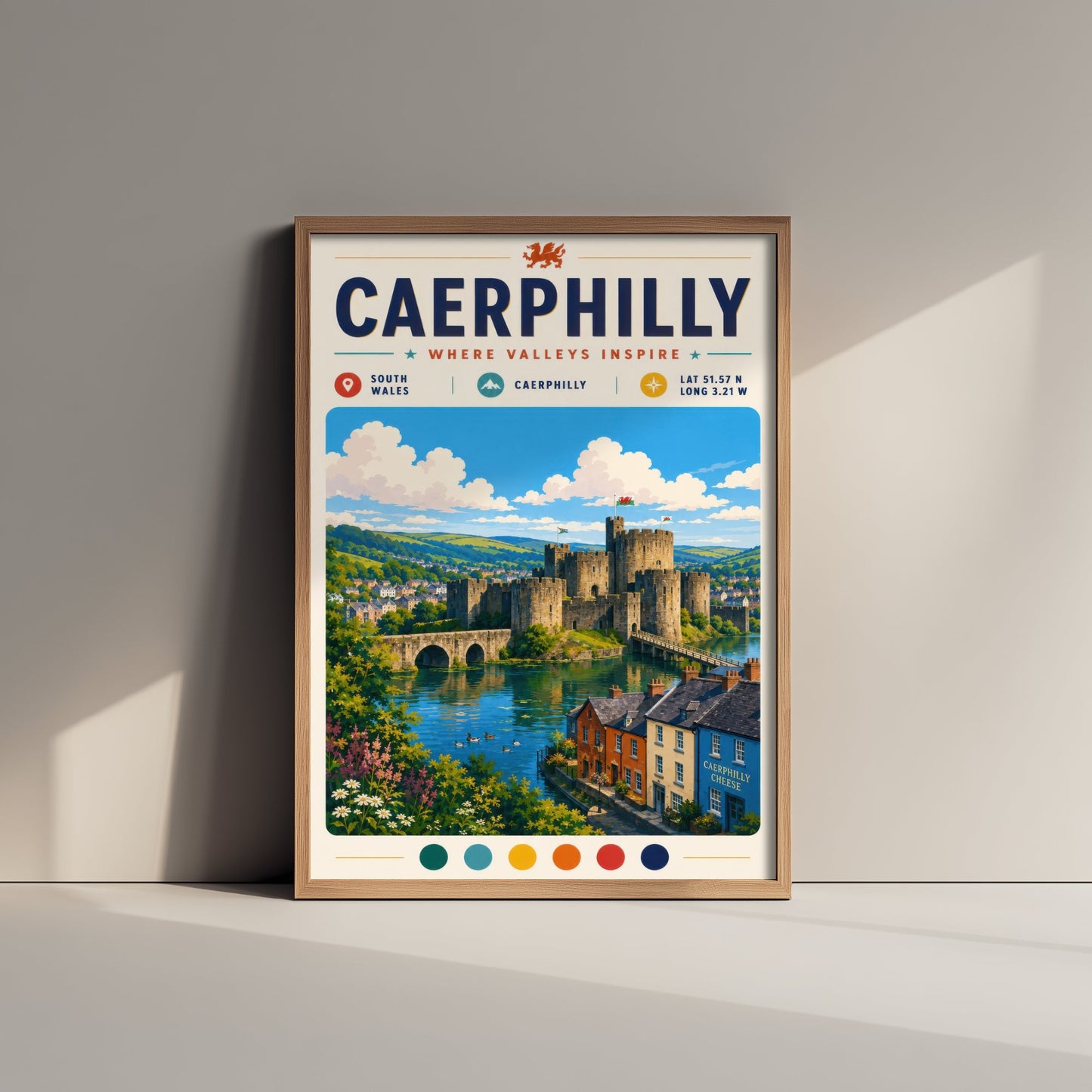 Caerphilly Wales Travel Poster - Art Print - Caerphilly Castle Illustration - South Wales Welsh Landmark 1/3