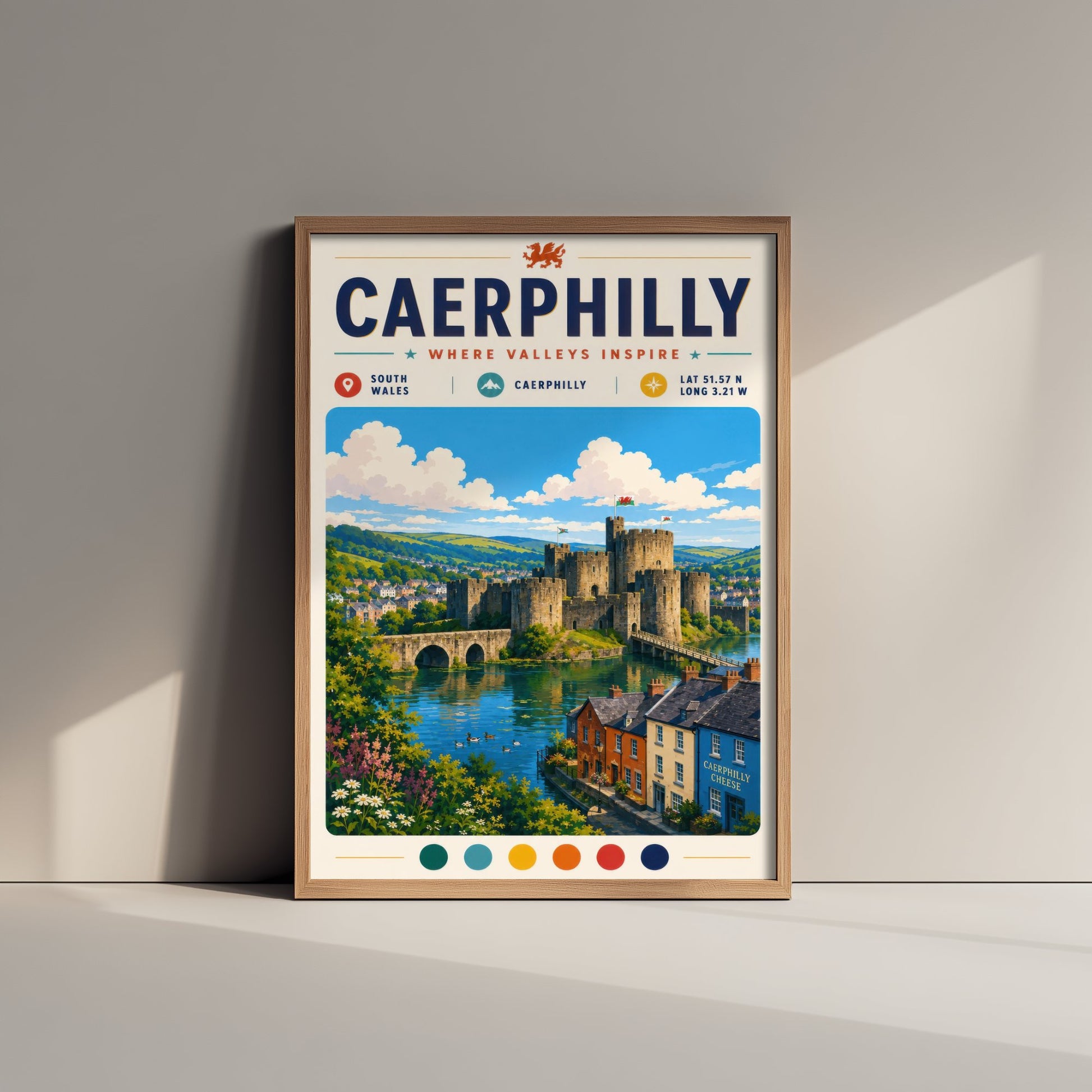 Caerphilly Wales Travel Poster - Art Print - Caerphilly Castle Illustration - South Wales Welsh Landmark 1/3