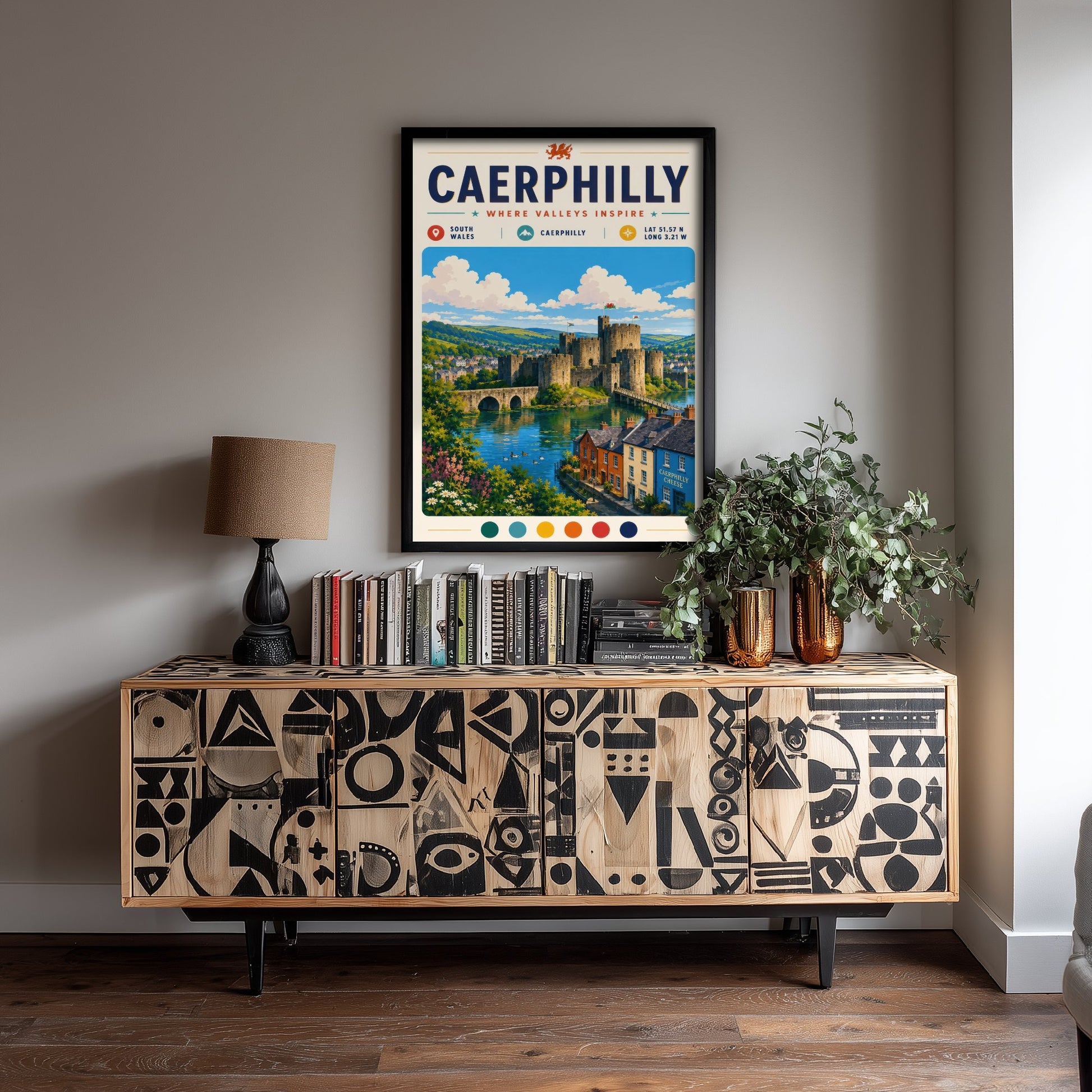 Caerphilly Wales Travel Poster - Art Print - Caerphilly Castle Illustration - South Wales Welsh Landmark 1/3