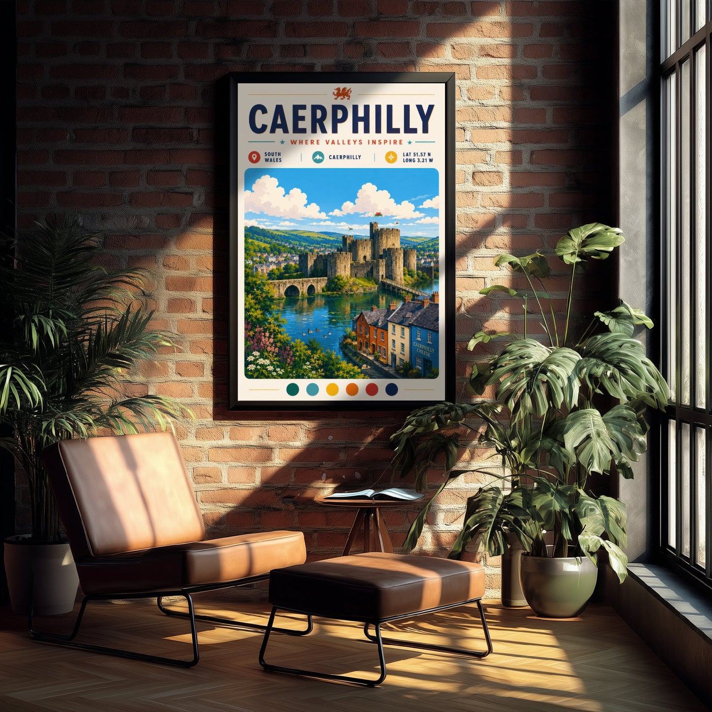 Caerphilly Wales Travel Poster - Art Print - Caerphilly Castle Illustration - South Wales Welsh Landmark 1/3