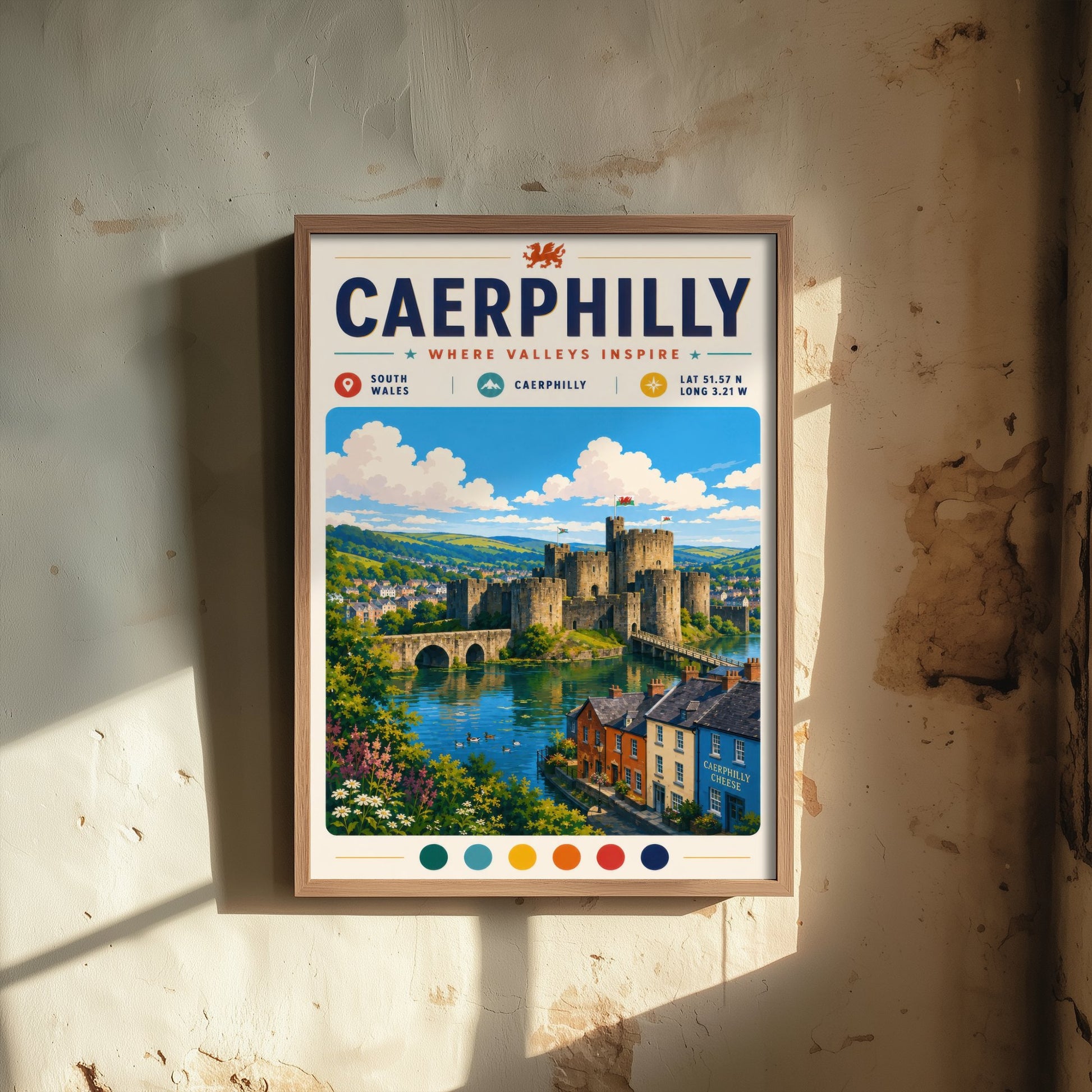 Caerphilly Wales Travel Poster - Art Print - Caerphilly Castle Illustration - South Wales Welsh Landmark 1/3