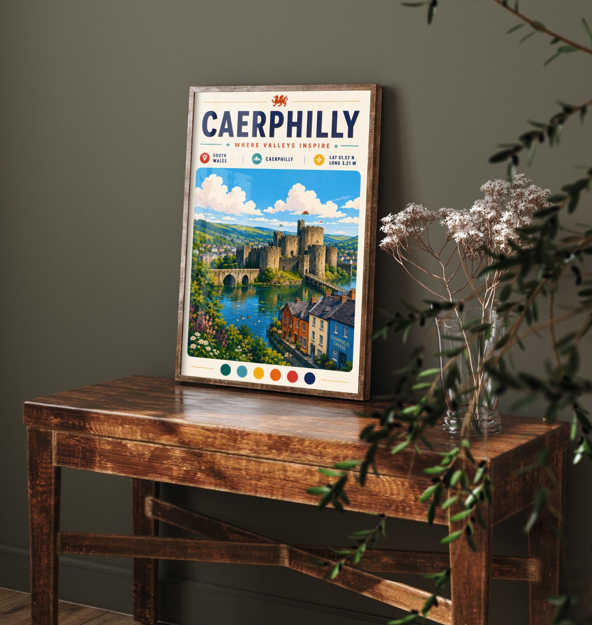 Caerphilly Wales Travel Poster - Art Print - Caerphilly Castle Illustration - South Wales Welsh Landmark 1/3