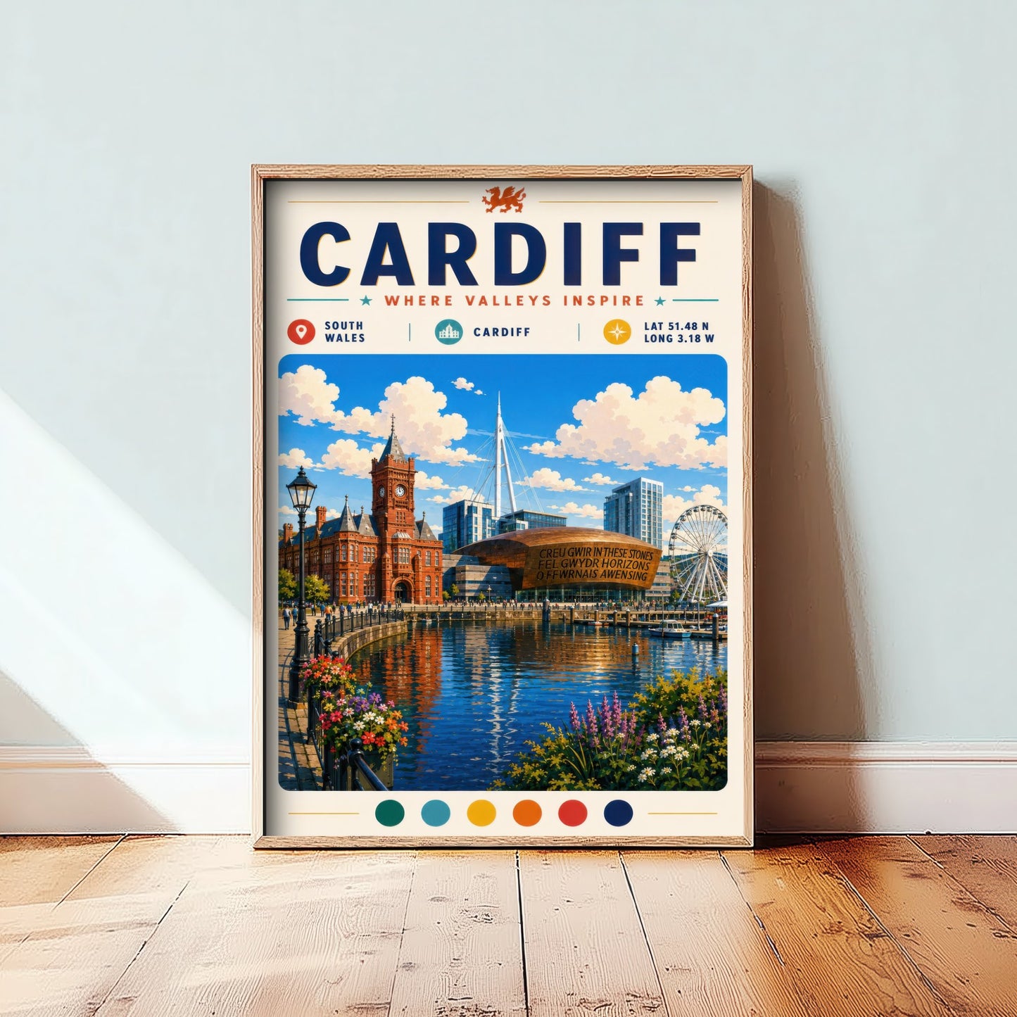 Cardiff Wales Travel Poster - Art Print - Cardiff Bay Illustration - Pierhead Welsh Cityscape Wall Art 2/3