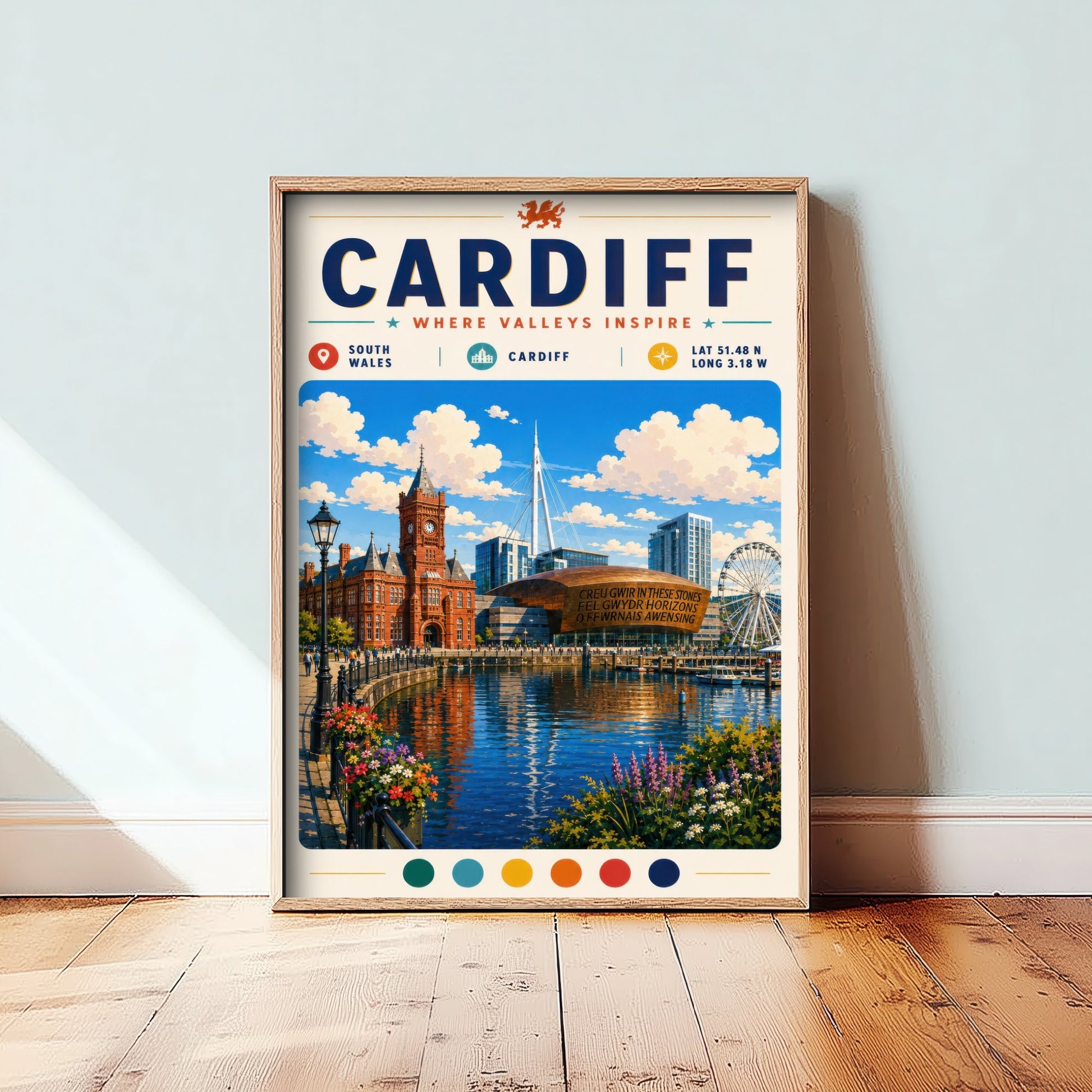 Cardiff Wales Travel Poster - Art Print - Cardiff Bay Illustration - Pierhead Welsh Cityscape Wall Art 2/3