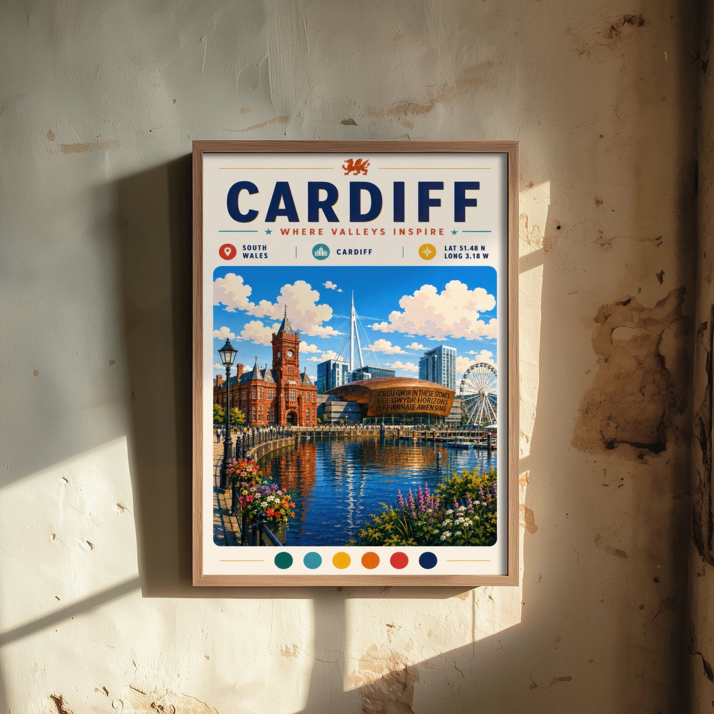 Cardiff Wales Travel Poster - Art Print - Cardiff Bay Illustration - Pierhead Welsh Cityscape Wall Art 2/3