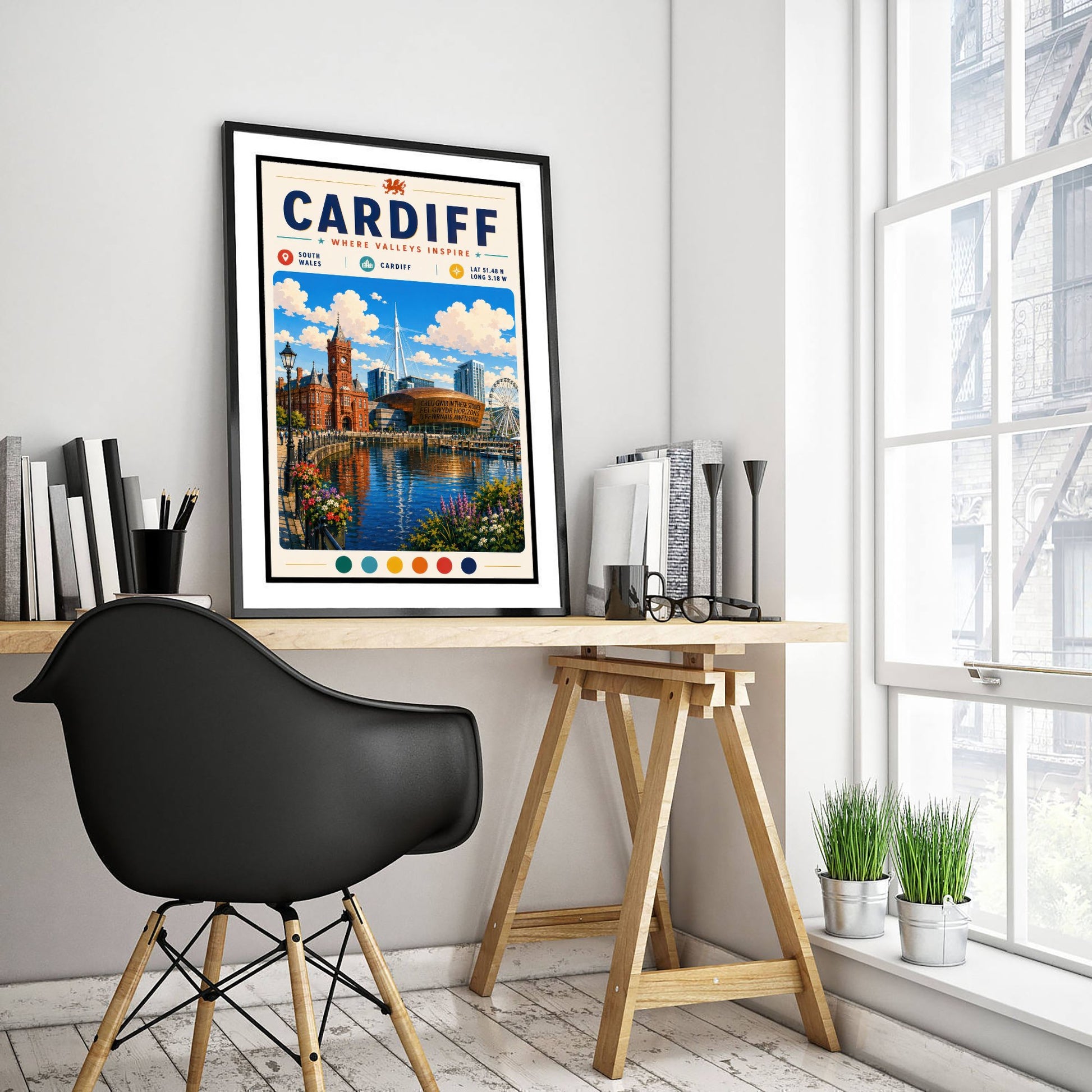 Cardiff Wales Travel Poster - Art Print - Cardiff Bay Illustration - Pierhead Welsh Cityscape Wall Art 2/3