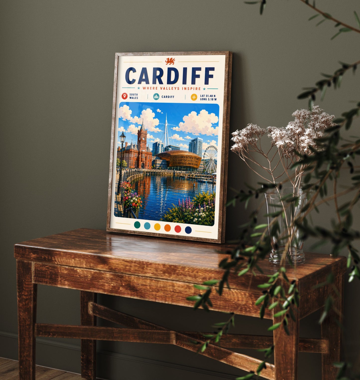 Cardiff Wales Travel Poster - Art Print - Cardiff Bay Illustration - Pierhead Welsh Cityscape Wall Art 2/3