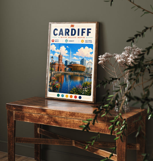 Cardiff Wales Travel Poster - Art Print - Cardiff Bay Illustration - Pierhead Welsh Cityscape Wall Art 2/3