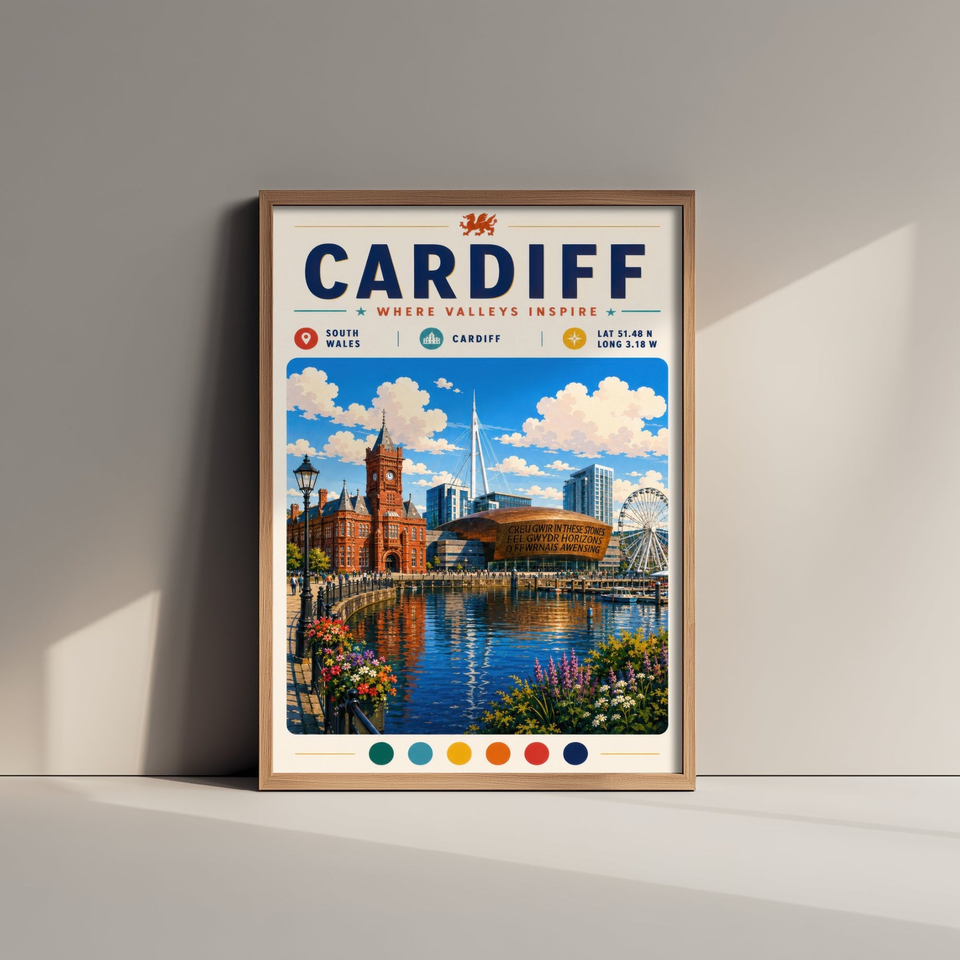 Cardiff Wales Travel Poster - Art Print - Cardiff Bay Illustration - Pierhead Welsh Cityscape Wall Art 2/3