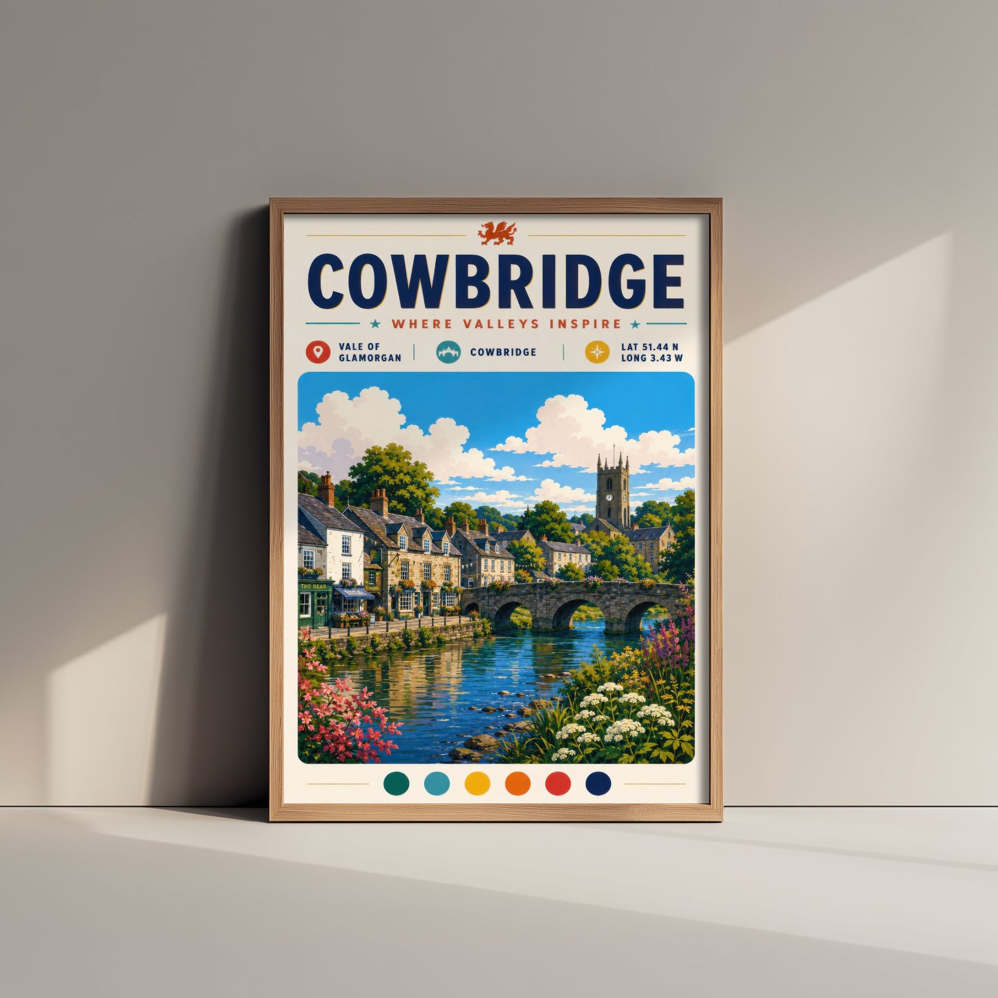 Cowbridge Wales Travel Poster - Vale of Glamorgan Art Print - Welsh Town Illustration - Historic Bridge Visit 3/3