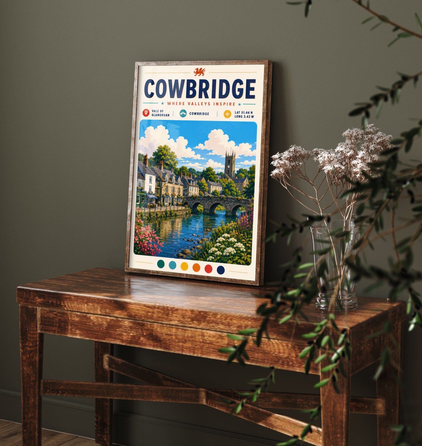 Cowbridge Wales Travel Poster - Vale of Glamorgan Art Print - Welsh Town Illustration - Historic Bridge Visit 3/3