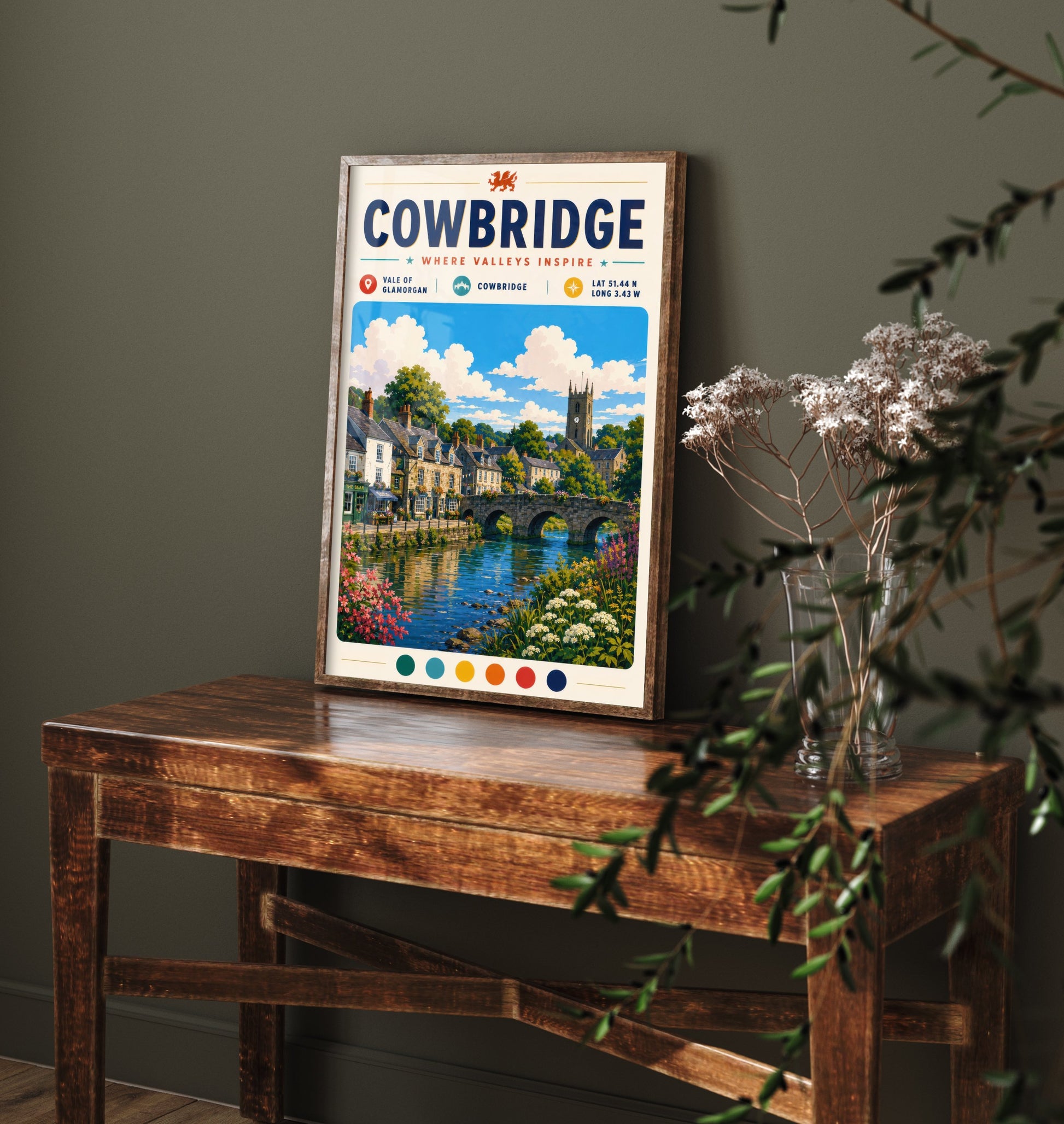 Cowbridge Wales Travel Poster - Vale of Glamorgan Art Print - Welsh Town Illustration - Historic Bridge Visit 3/3