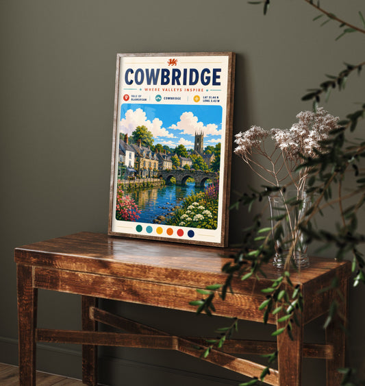 Cowbridge Wales Travel Poster - Vale of Glamorgan Art Print - Welsh Town Illustration - Historic Bridge Visit 3/3