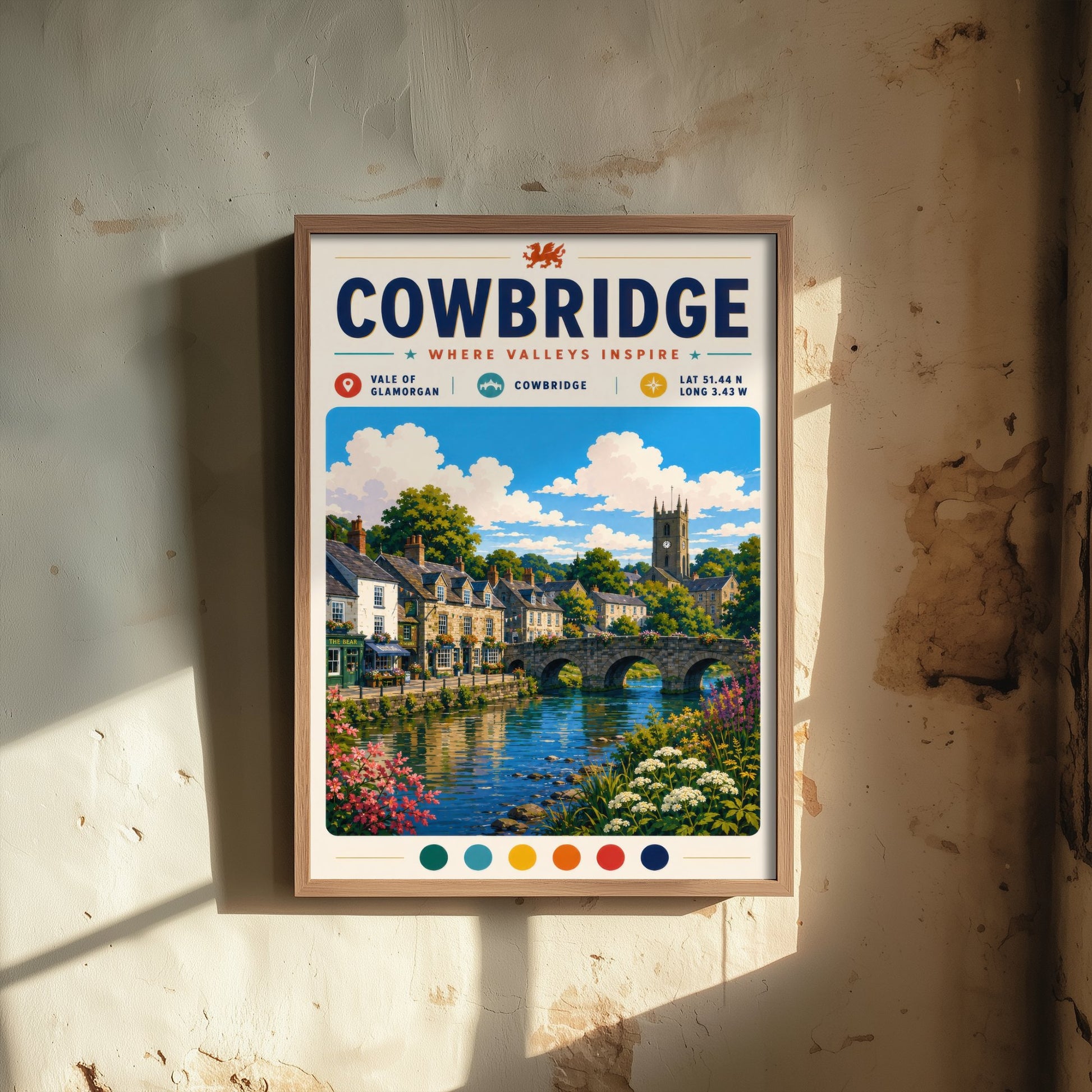 Cowbridge Wales Travel Poster - Vale of Glamorgan Art Print - Welsh Town Illustration - Historic Bridge Visit 3/3
