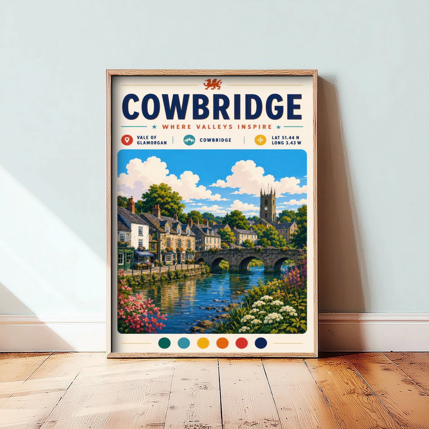 Cowbridge Wales Travel Poster - Vale of Glamorgan Art Print - Welsh Town Illustration - Historic Bridge Visit 3/3