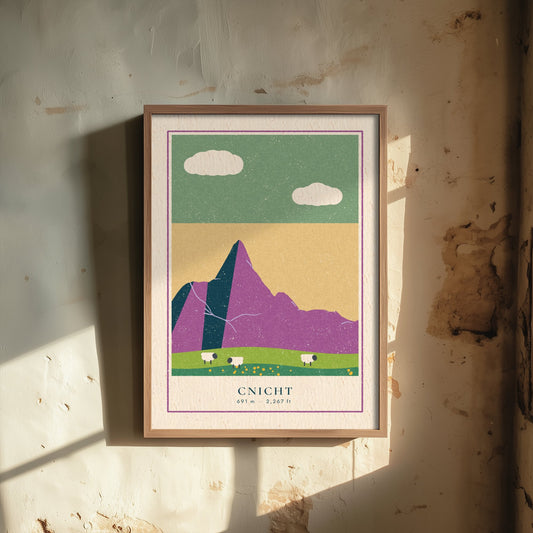 Cnicht Art Print - Welsh Matterhorn Eryri Poster - Retro Linocut Style Mountain Woodcut V2 1/3
