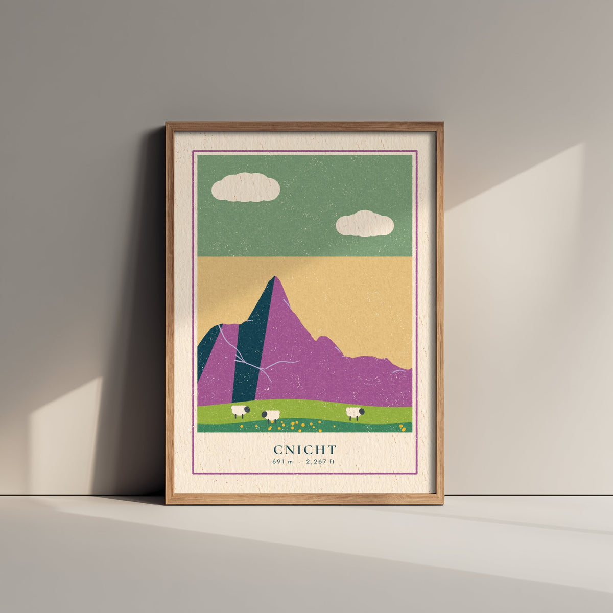 Cnicht Art Print - Welsh Matterhorn Eryri Poster - Retro Linocut Style Mountain Woodcut V2 1/3