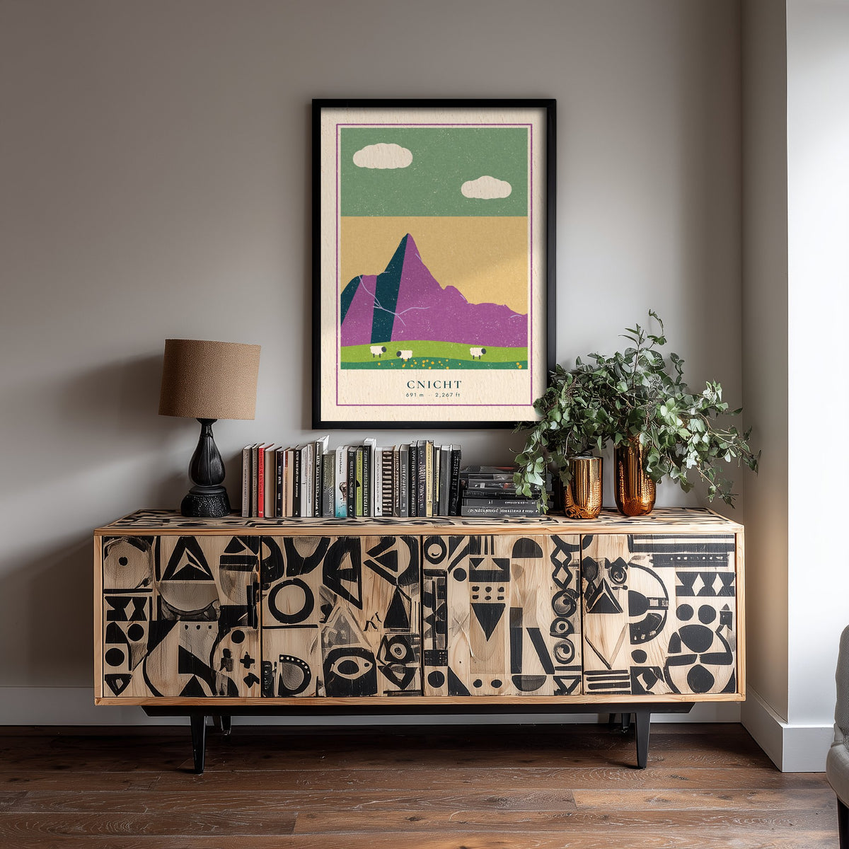Cnicht Art Print - Welsh Matterhorn Eryri Poster - Retro Linocut Style Mountain Woodcut V2 1/3