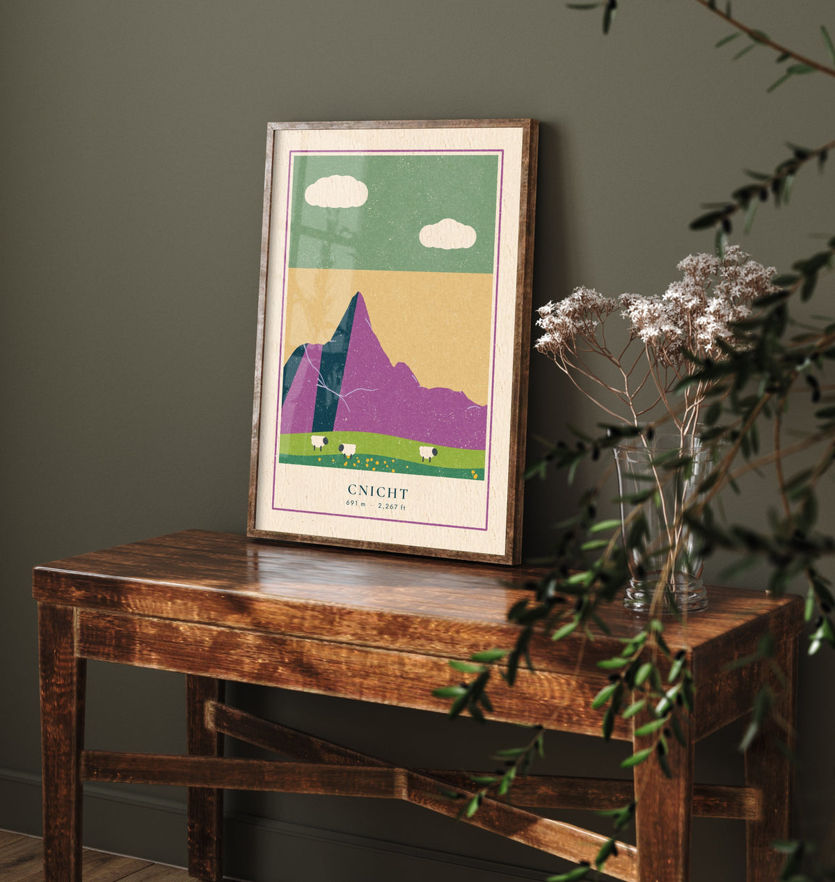 Cnicht Art Print - Welsh Matterhorn Eryri Poster - Retro Linocut Style Mountain Woodcut V2 1/3