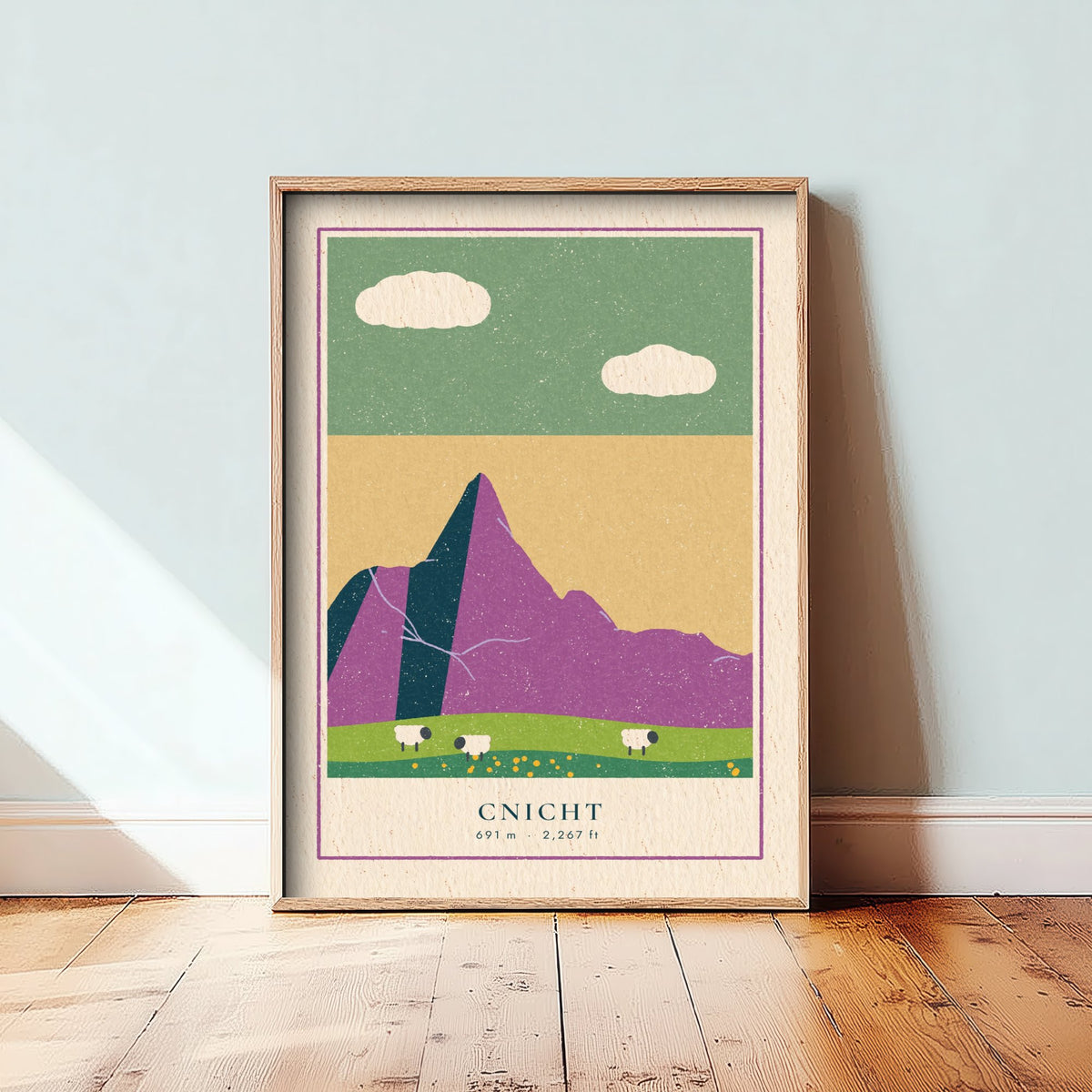 Cnicht Art Print - Welsh Matterhorn Eryri Poster - Retro Linocut Style Mountain Woodcut V2 1/3