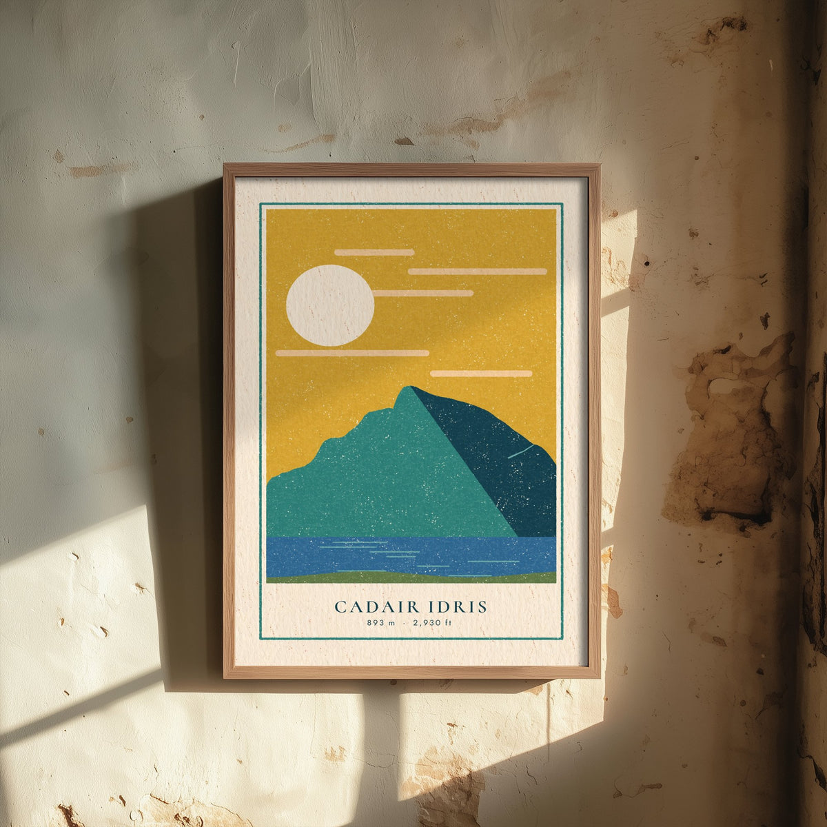Cadair Idris Art Print - Mustard Sky Lake Poster - Welsh Mountain Linocut Woodcut V2 3/3