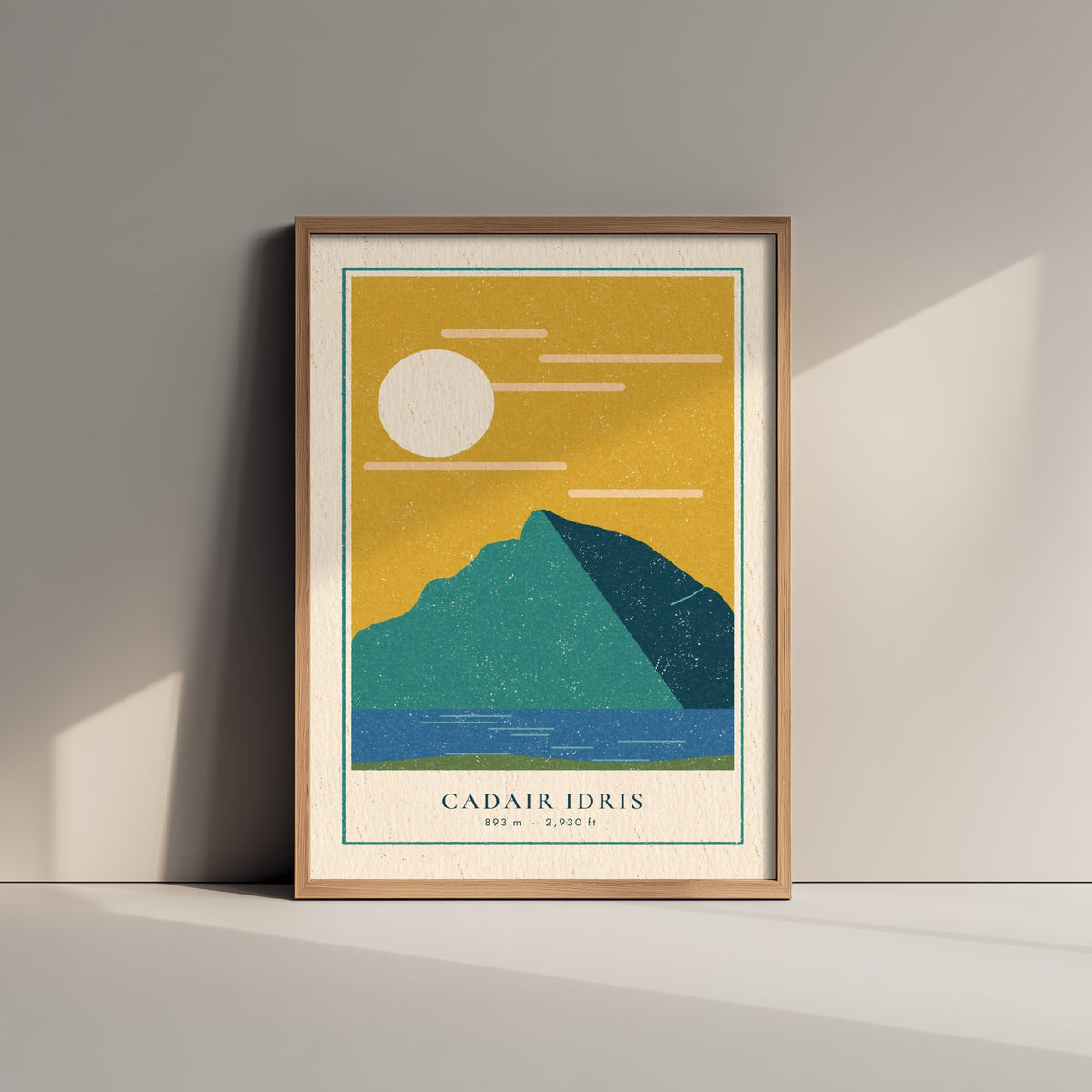 Cadair Idris Art Print - Mustard Sky Lake Poster - Welsh Mountain Linocut Woodcut V2 3/3