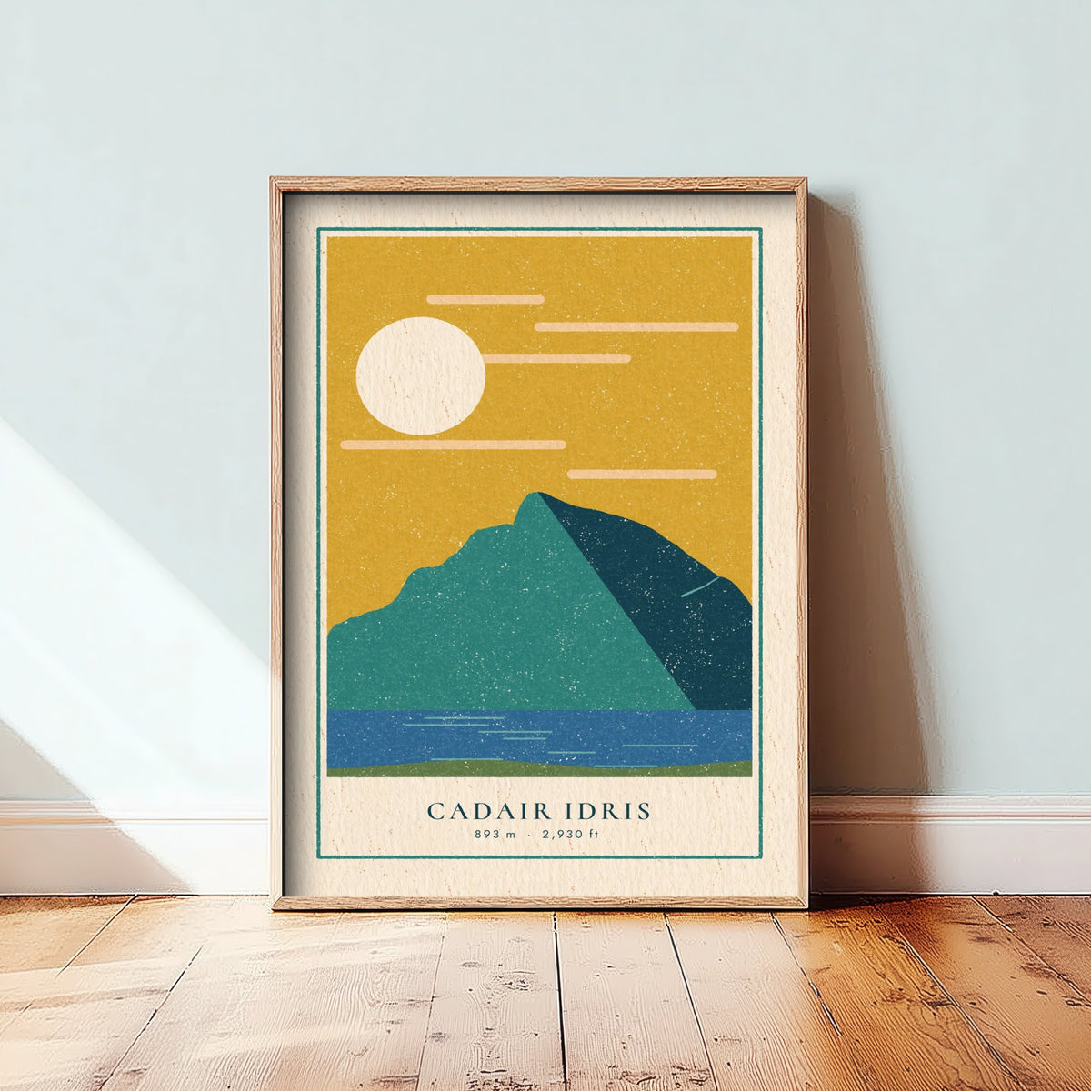 Cadair Idris Art Print - Mustard Sky Lake Poster - Welsh Mountain Linocut Woodcut V2 3/3