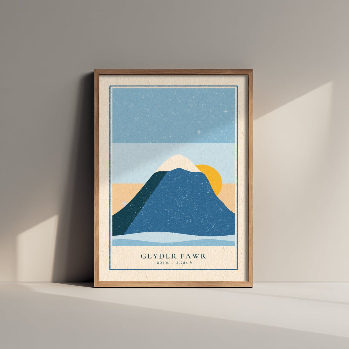 Glyder Fawr Art Print - Snowy Sunrise Eryri Poster - Retro Linocut Mountain Woodcut V1 1/3