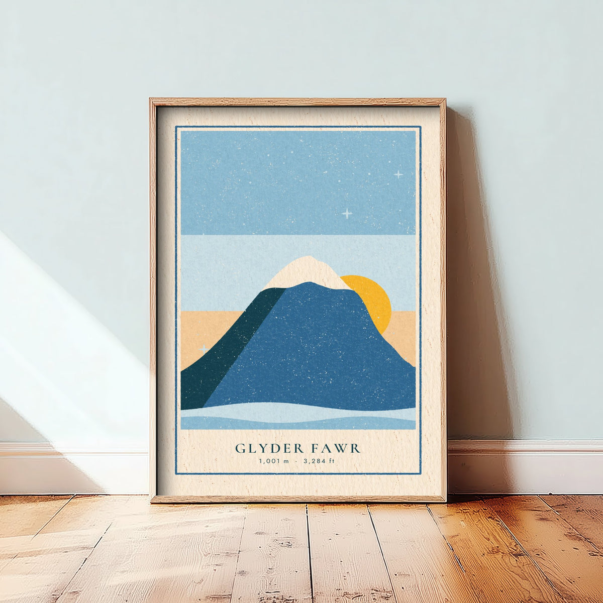 Glyder Fawr Art Print - Snowy Sunrise Eryri Poster - Retro Linocut Mountain Woodcut V1 1/3