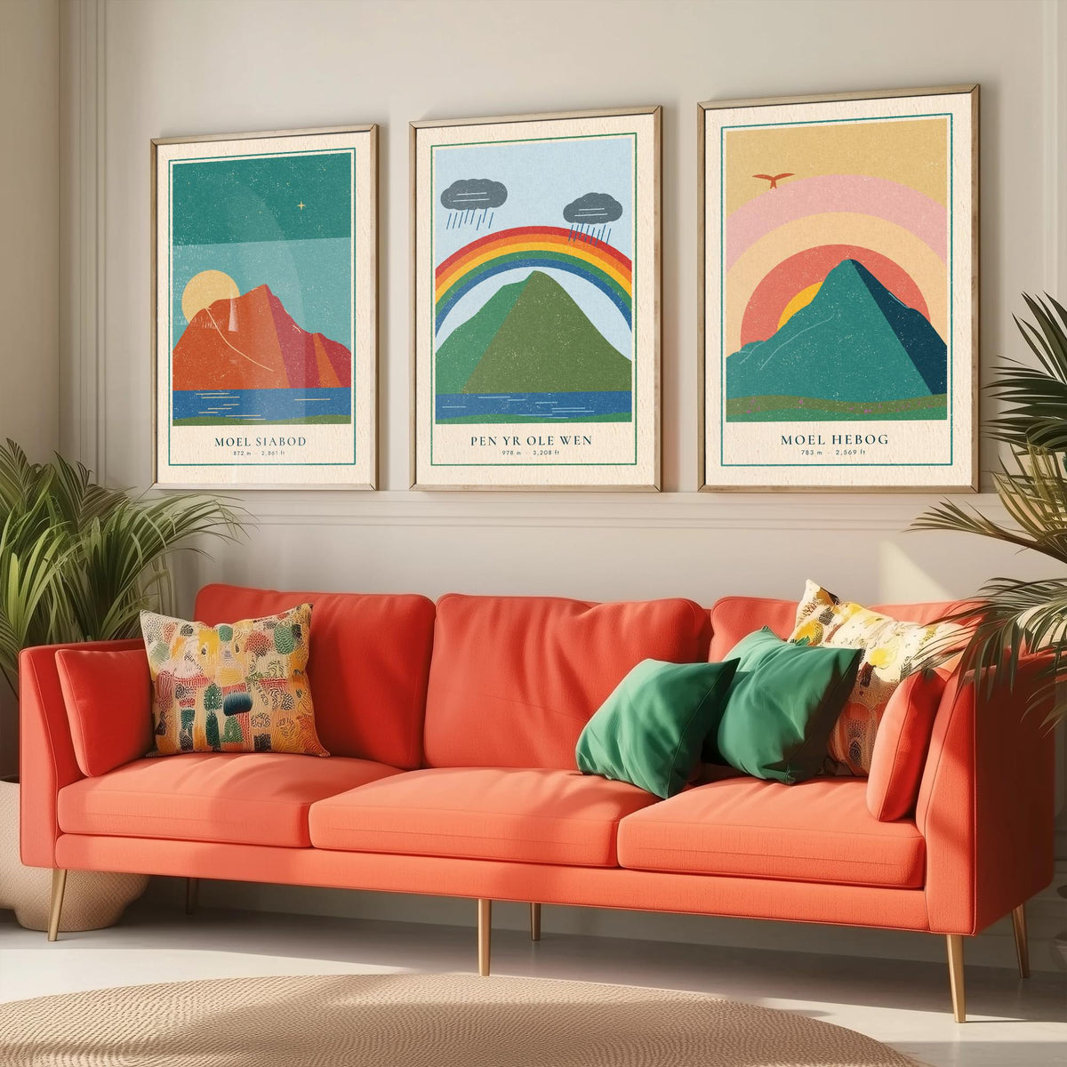 Eryri Mountain Set of Three Art Prints - Moel Siabod, Pen yr Ole Wen, Moel Hebog - Linocut Style Poster Illustration V2