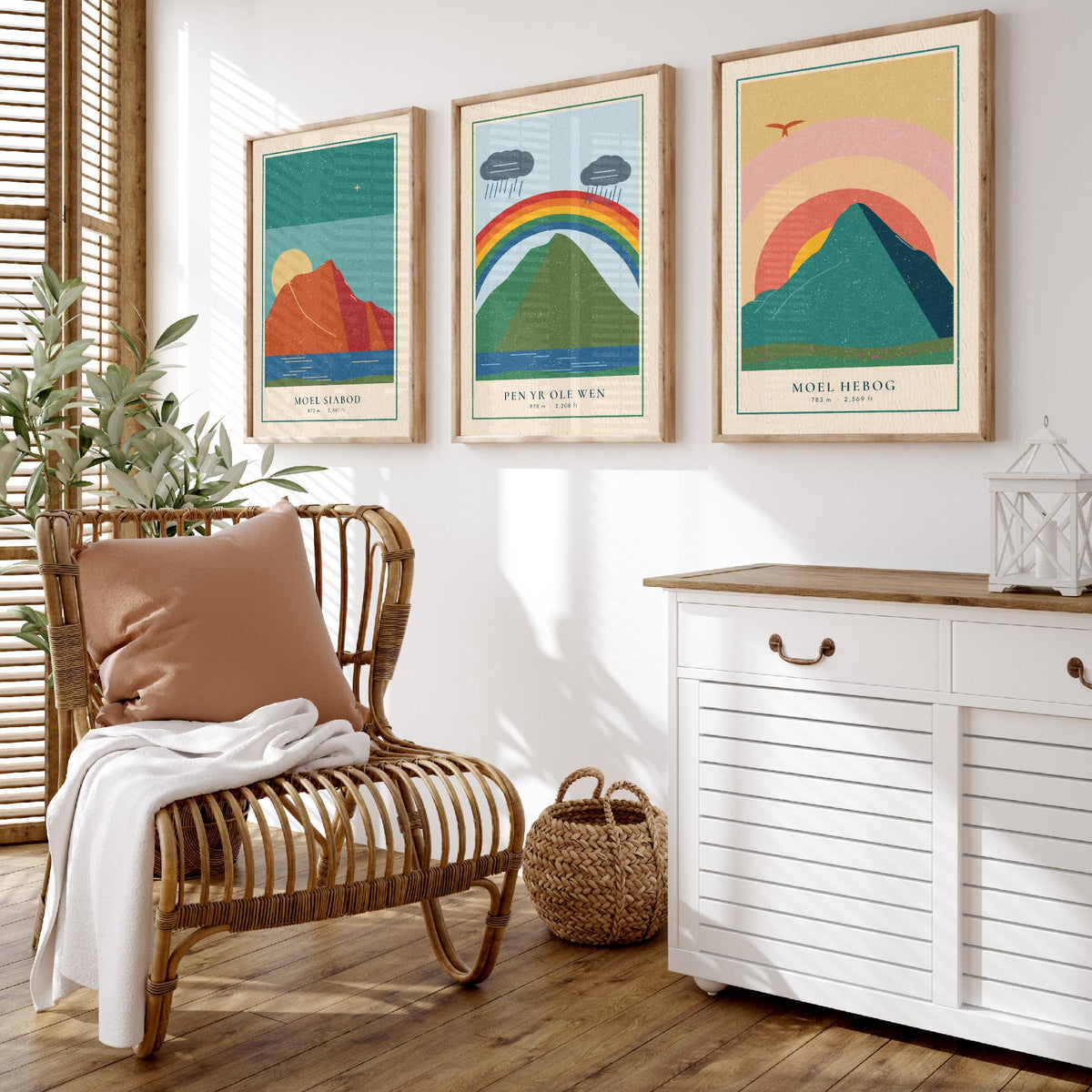 Eryri Mountain Set of Three Art Prints - Moel Siabod, Pen yr Ole Wen, Moel Hebog - Linocut Style Poster Illustration V2