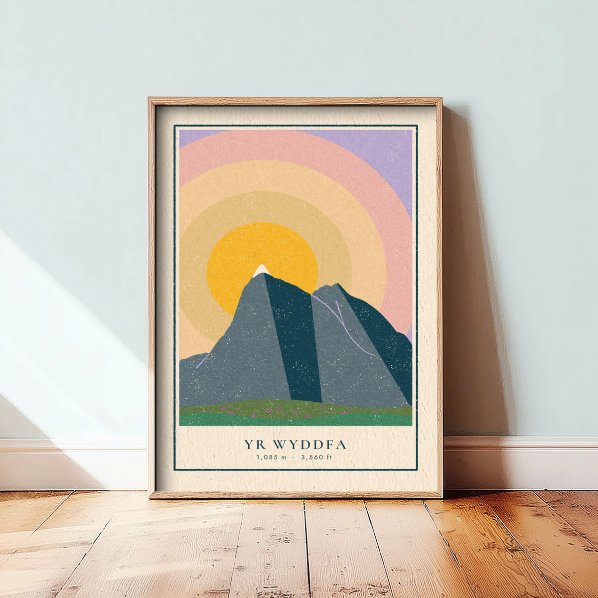 Yr Wyddfa Art Print - Snowdon Sunrise Poster - Concentric Sun Rings Retro Illustration V1 2/3